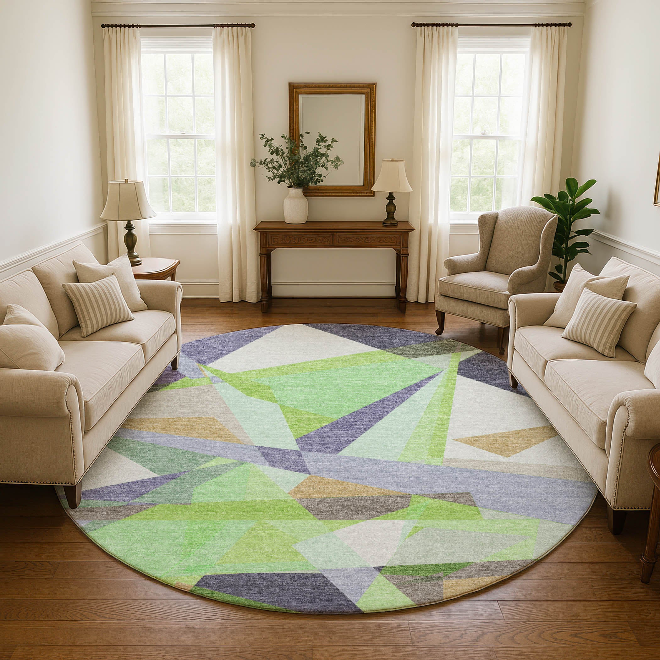 Oslo Machine Washable Transitional Lavender Purple Rug 8' x 8' #shape_Round