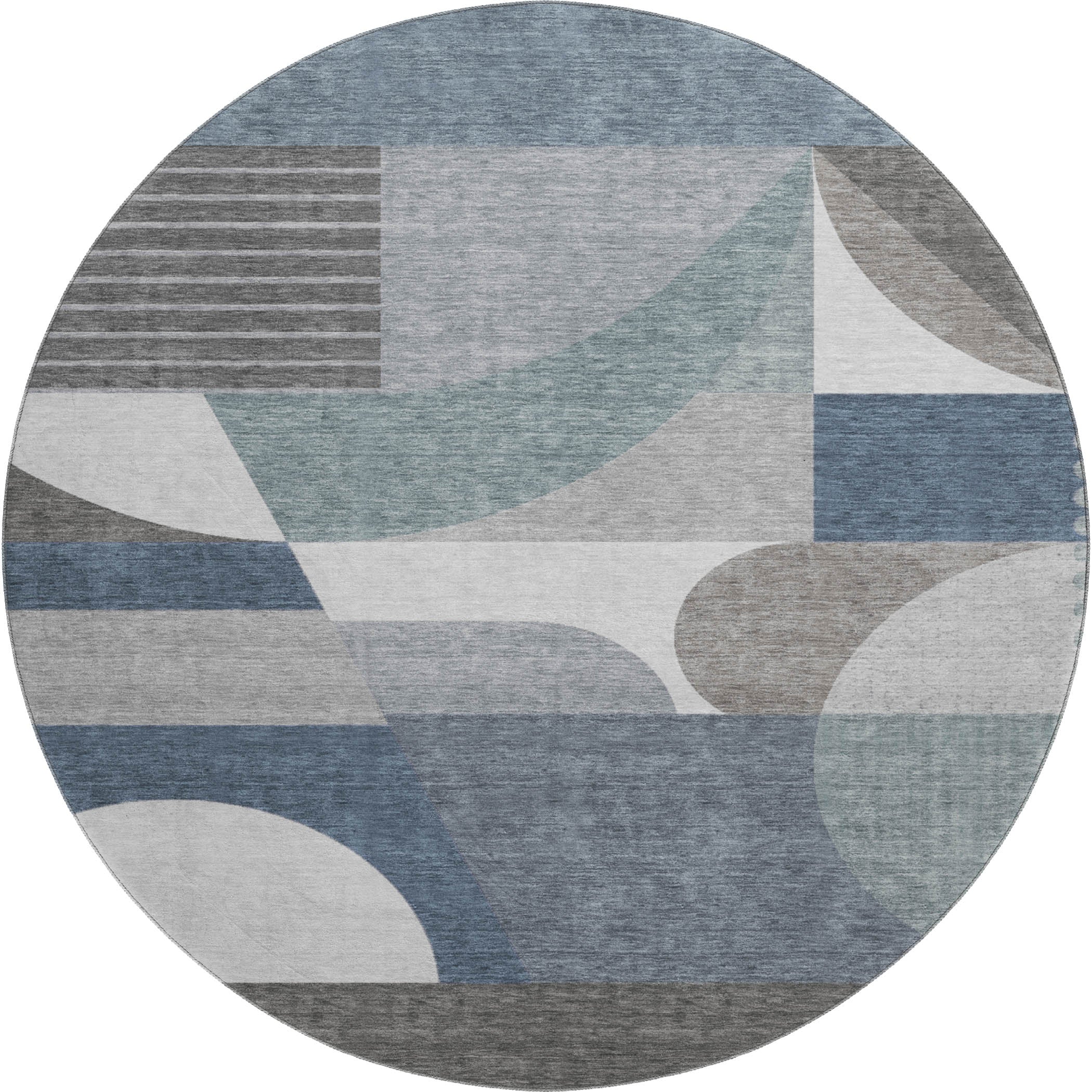 Zanzibar Machine Washable Transitional Gray Rug 8' x 8' #shape_Round