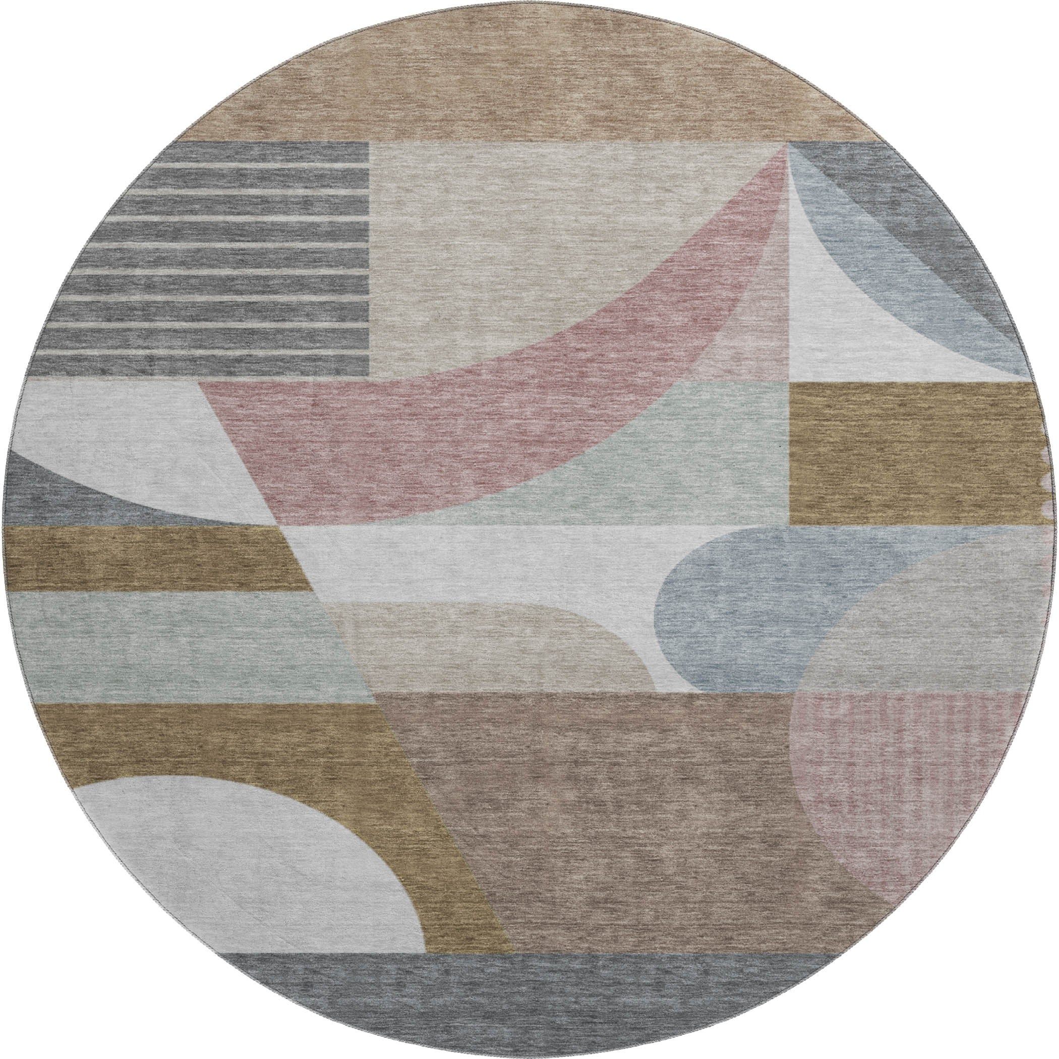 Zanzibar Machine Washable Transitional Mocha Brown Rug 8' x 8' #shape_Round