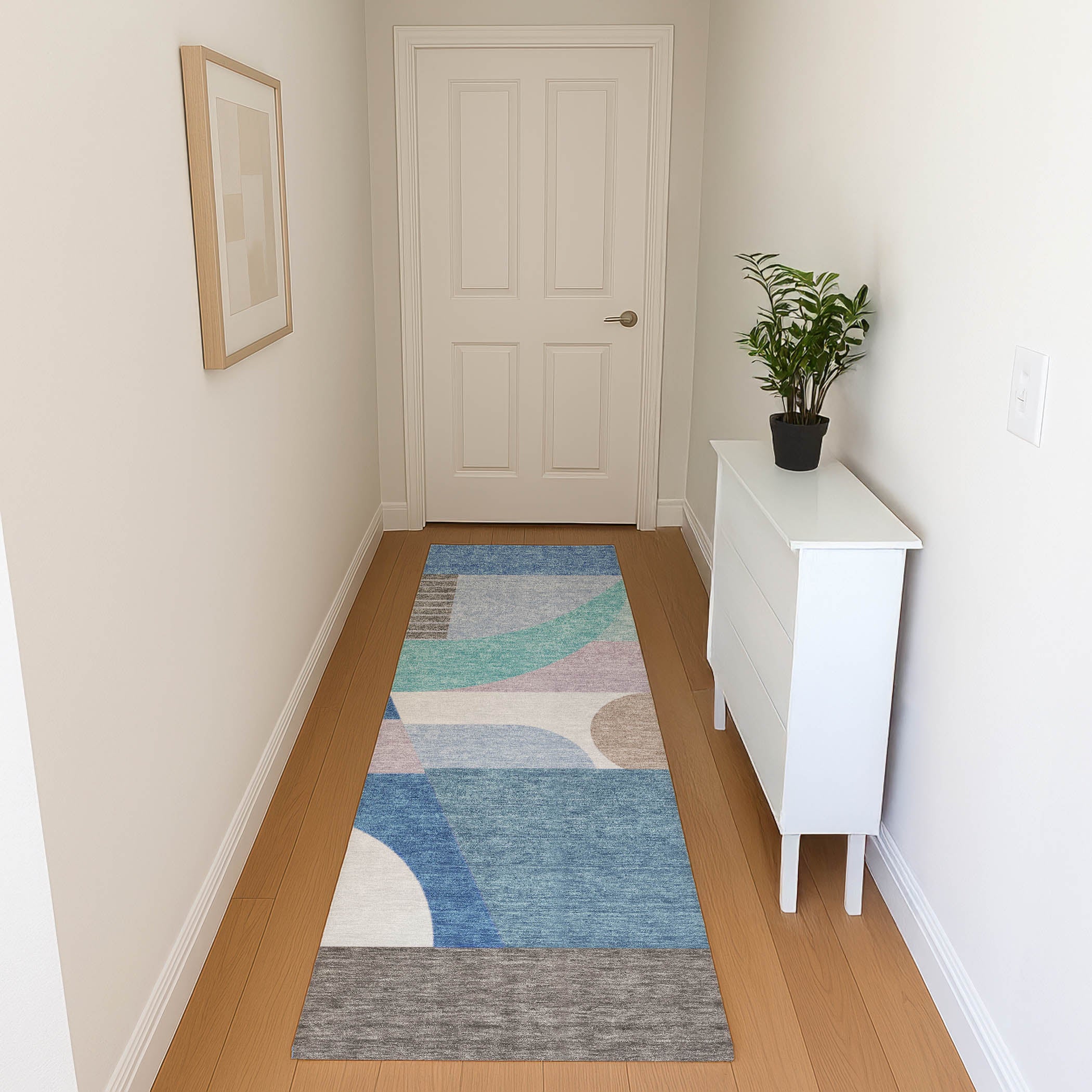Zanzibar Machine Washable Transitional Sky Blue Rug 2'3" x 7'6" #shape_Runner