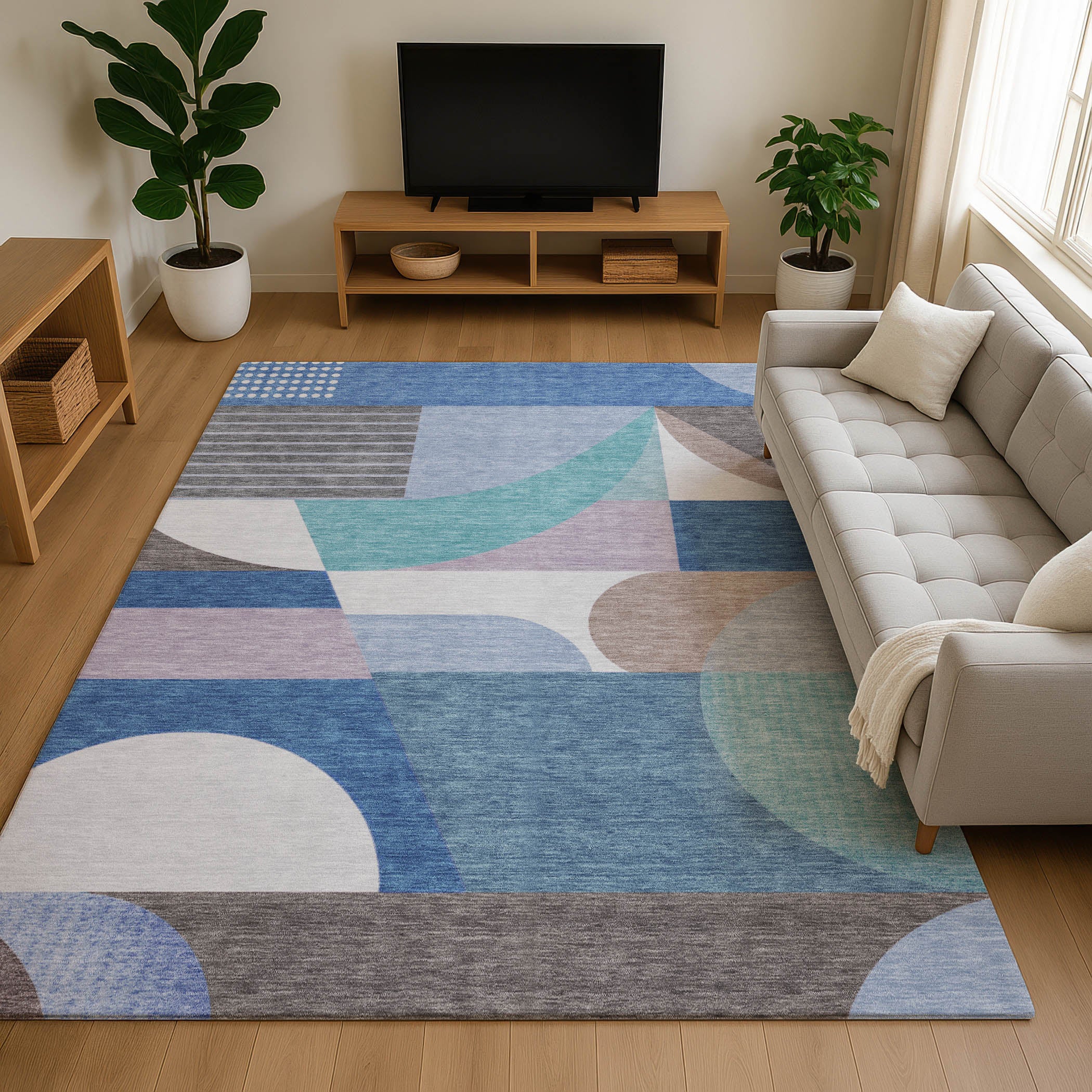 Zanzibar Machine Washable Transitional Sky Blue Rug 2'6" x 3'10" #shape_Rectangle