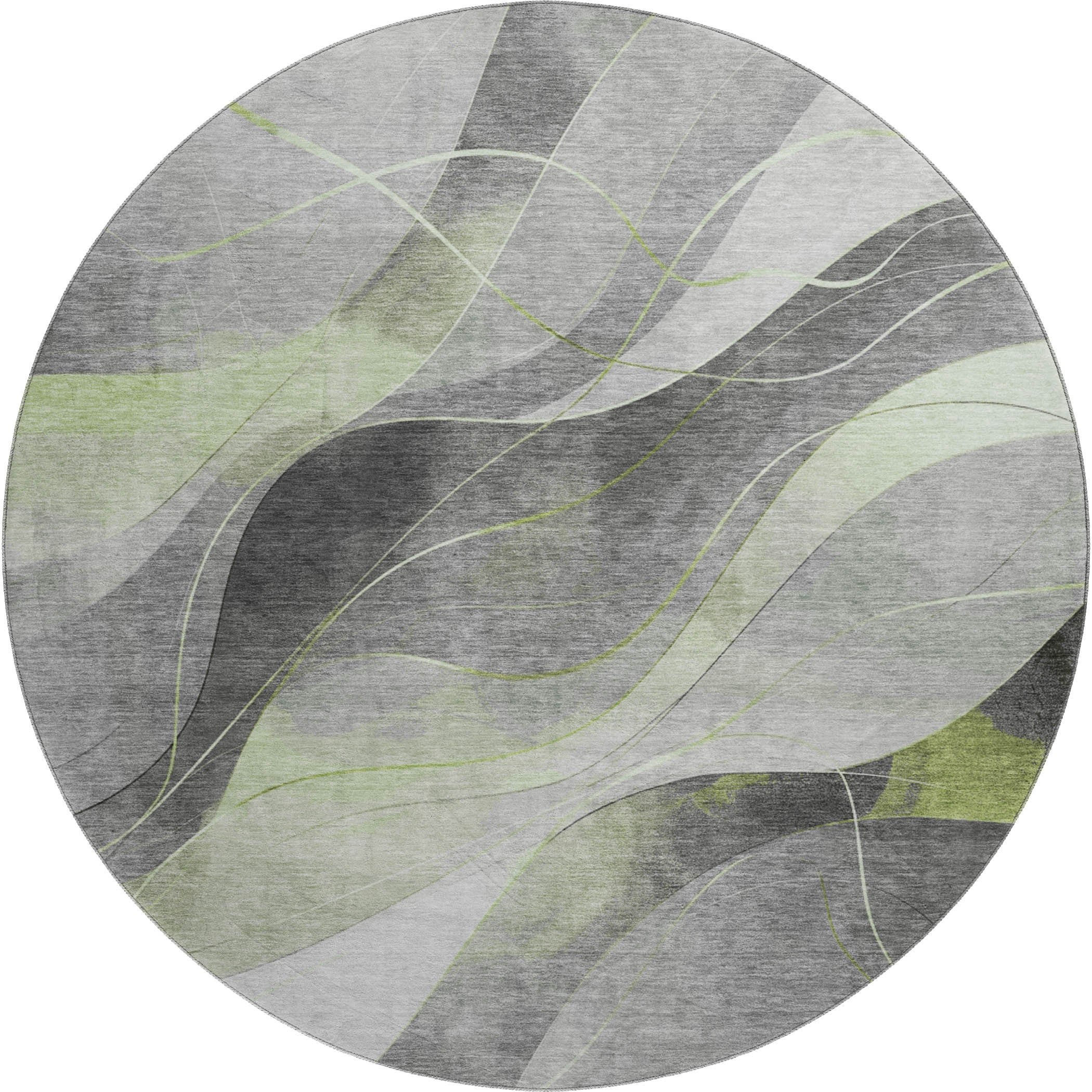 Havana Machine Washable Transitional Aloe Green Rug 8' x 8' #shape_Round