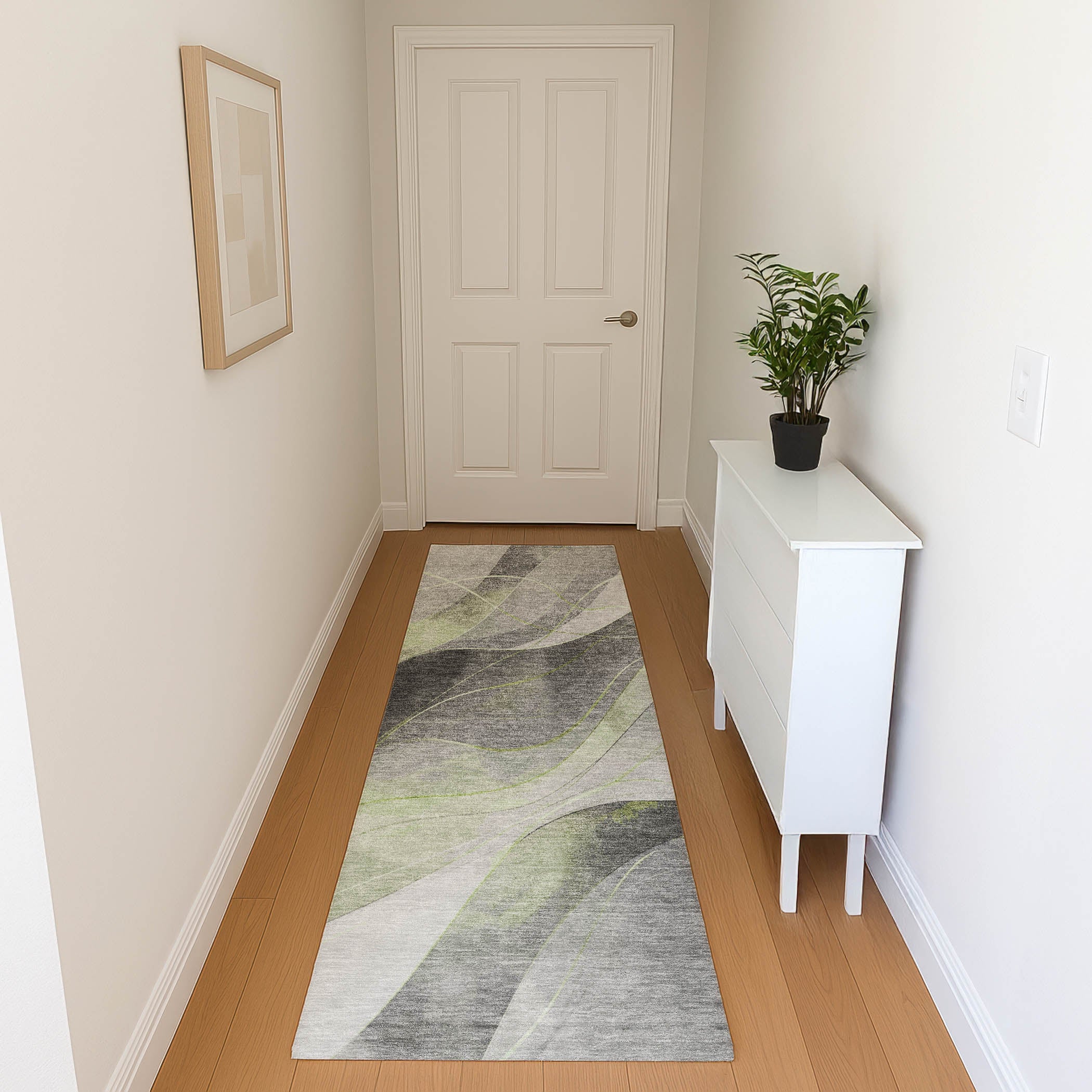 Havana Machine Washable Transitional Aloe Green Rug 2'3" x 7'6" #shape_Runner