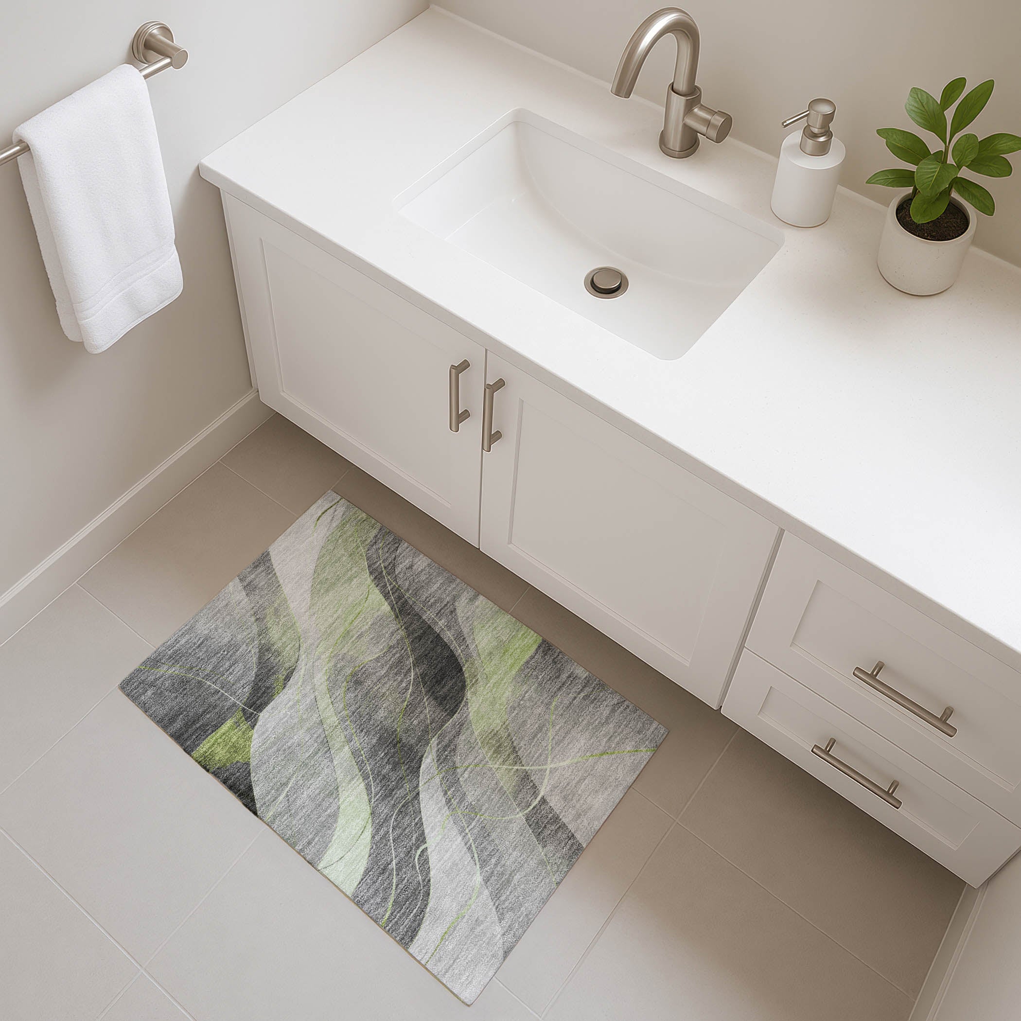 Havana Machine Washable Transitional Aloe Green Rug 1'8" x 2'6" #shape_Rectangle