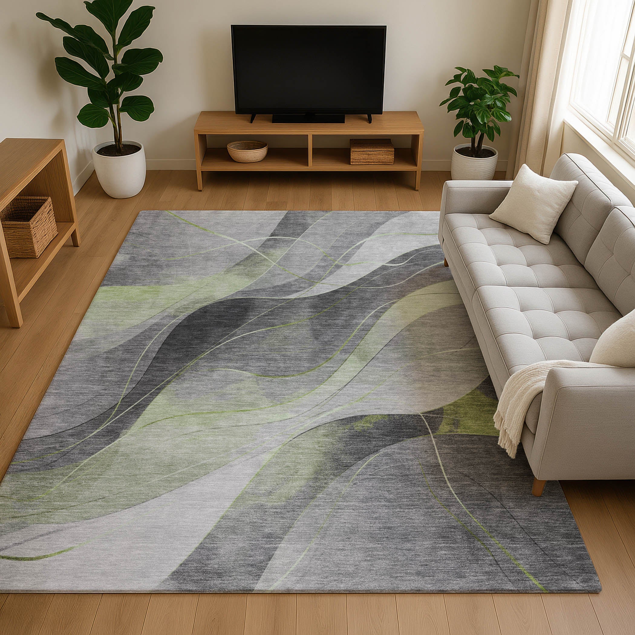 Havana Machine Washable Transitional Aloe Green Rug 2'6" x 3'10" #shape_Rectangle