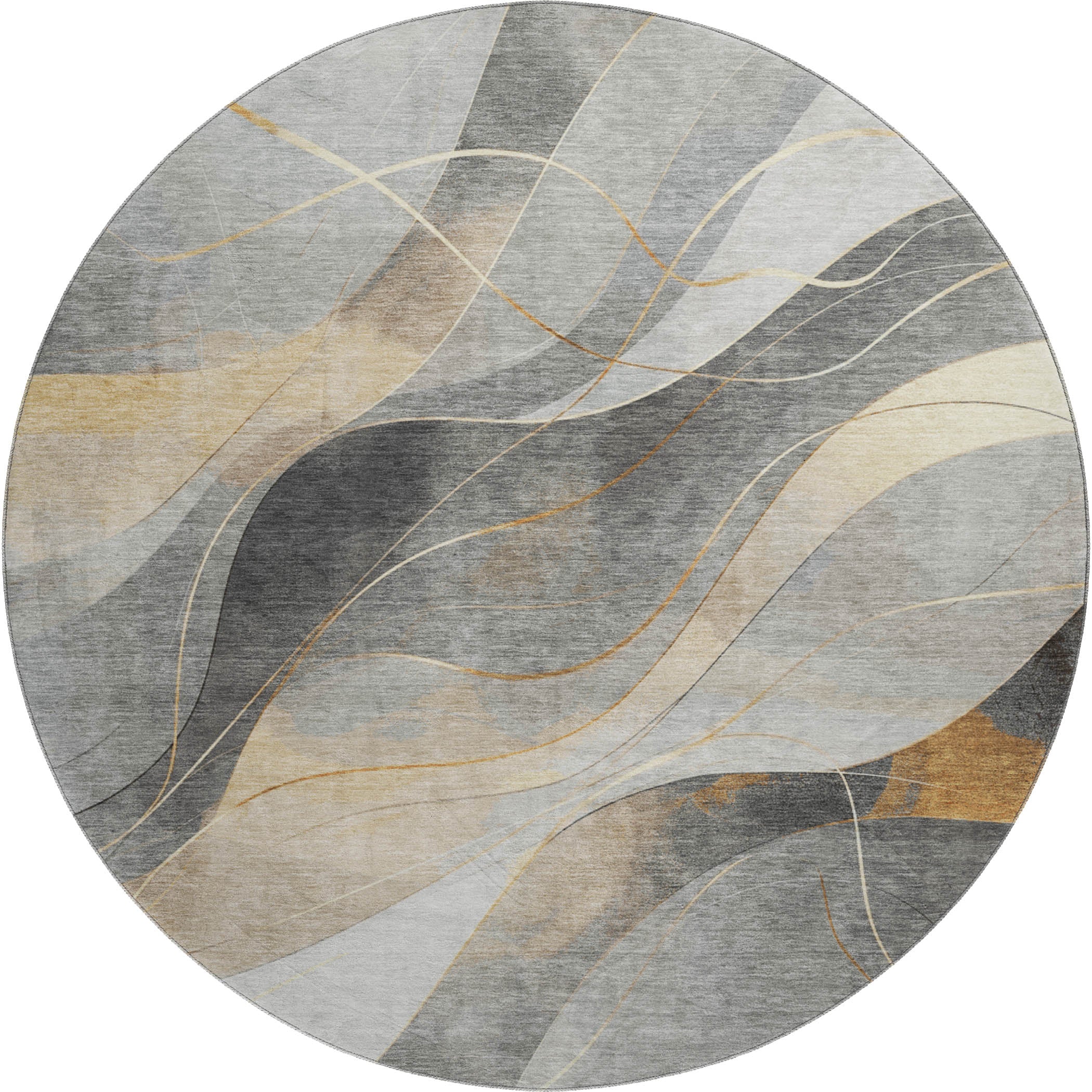 Havana Machine Washable Transitional Gray Rug 8' x 8' #shape_Round
