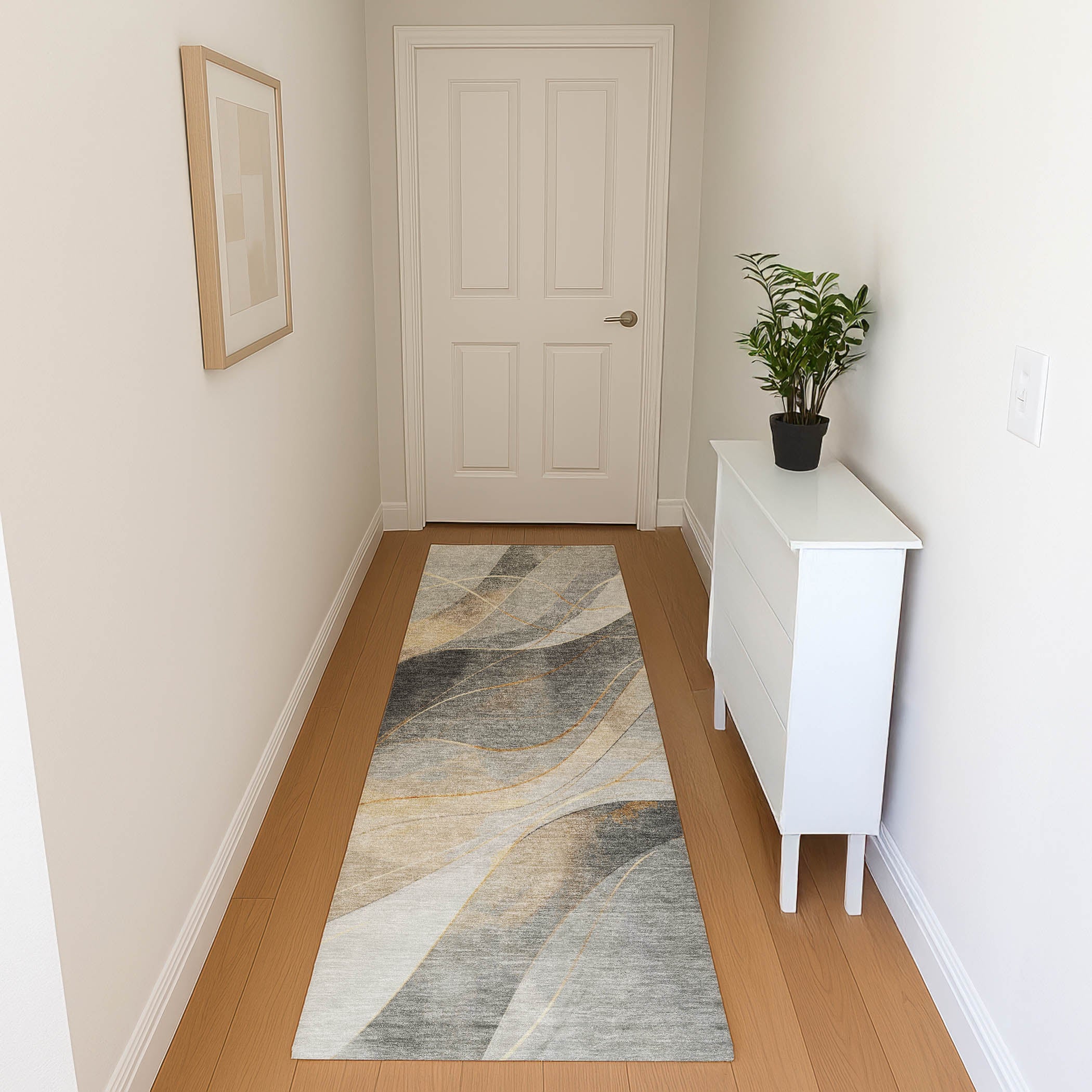 Havana Machine Washable Transitional Gray Rug 2'3" x 7'6" #shape_Runner