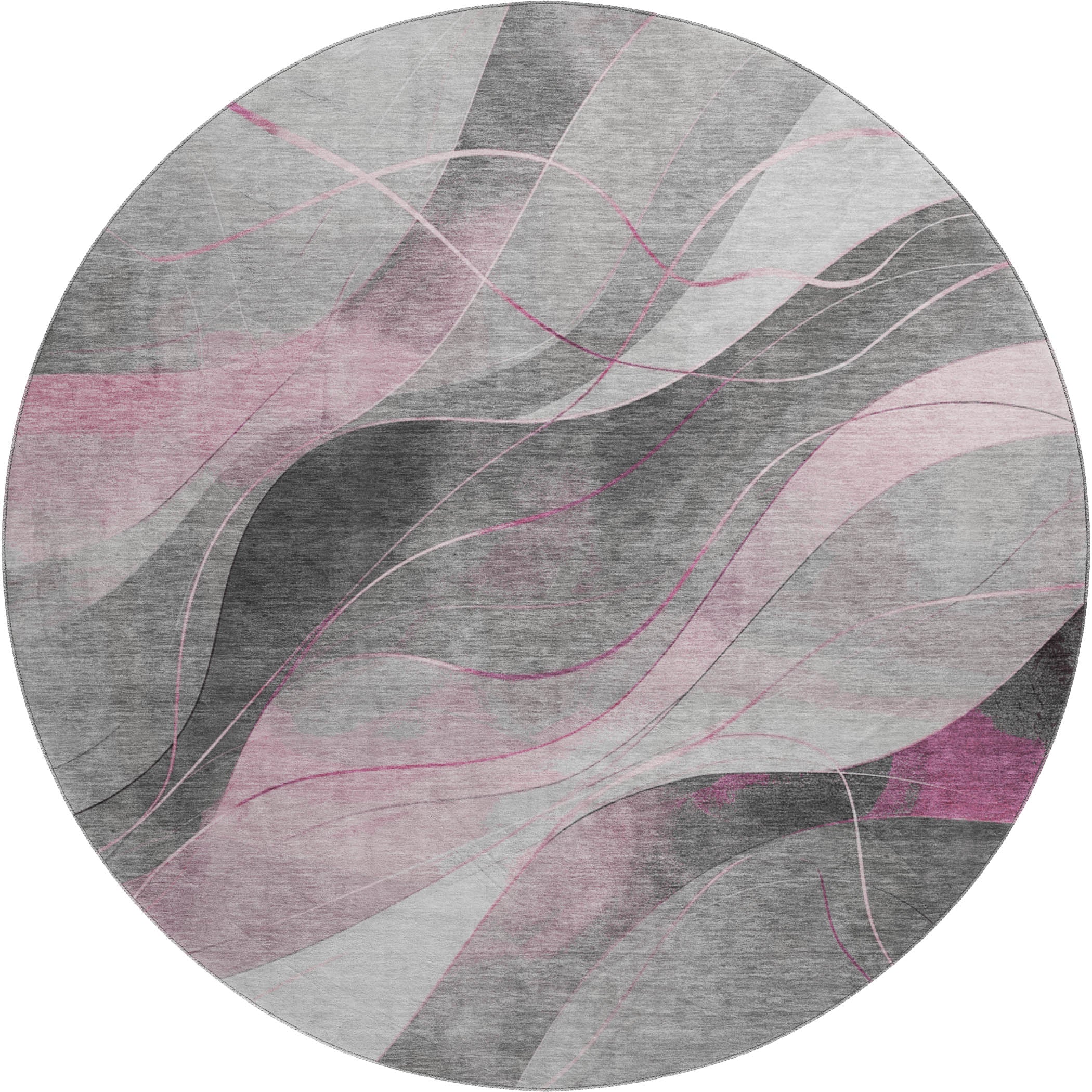 Havana Machine Washable Transitional Pink Rug 8' x 8' #shape_Round