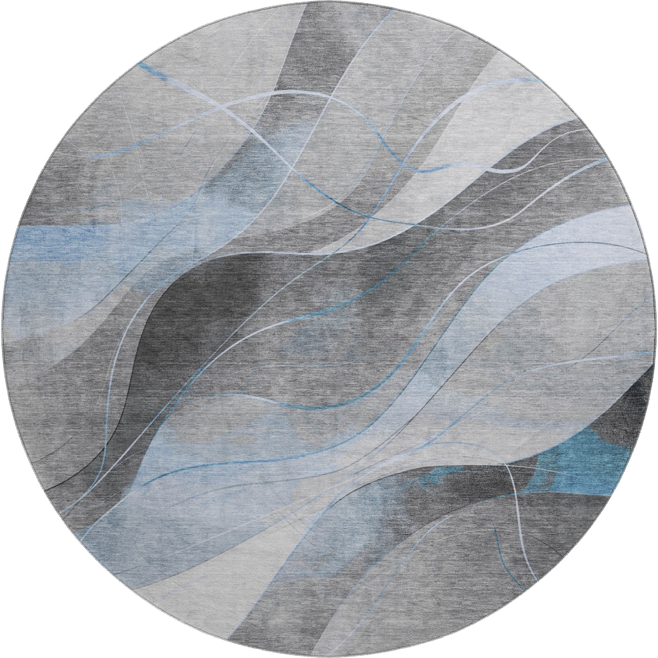 Havana Machine Washable Transitional Sky Blue Rug 8' x 8' #shape_Round