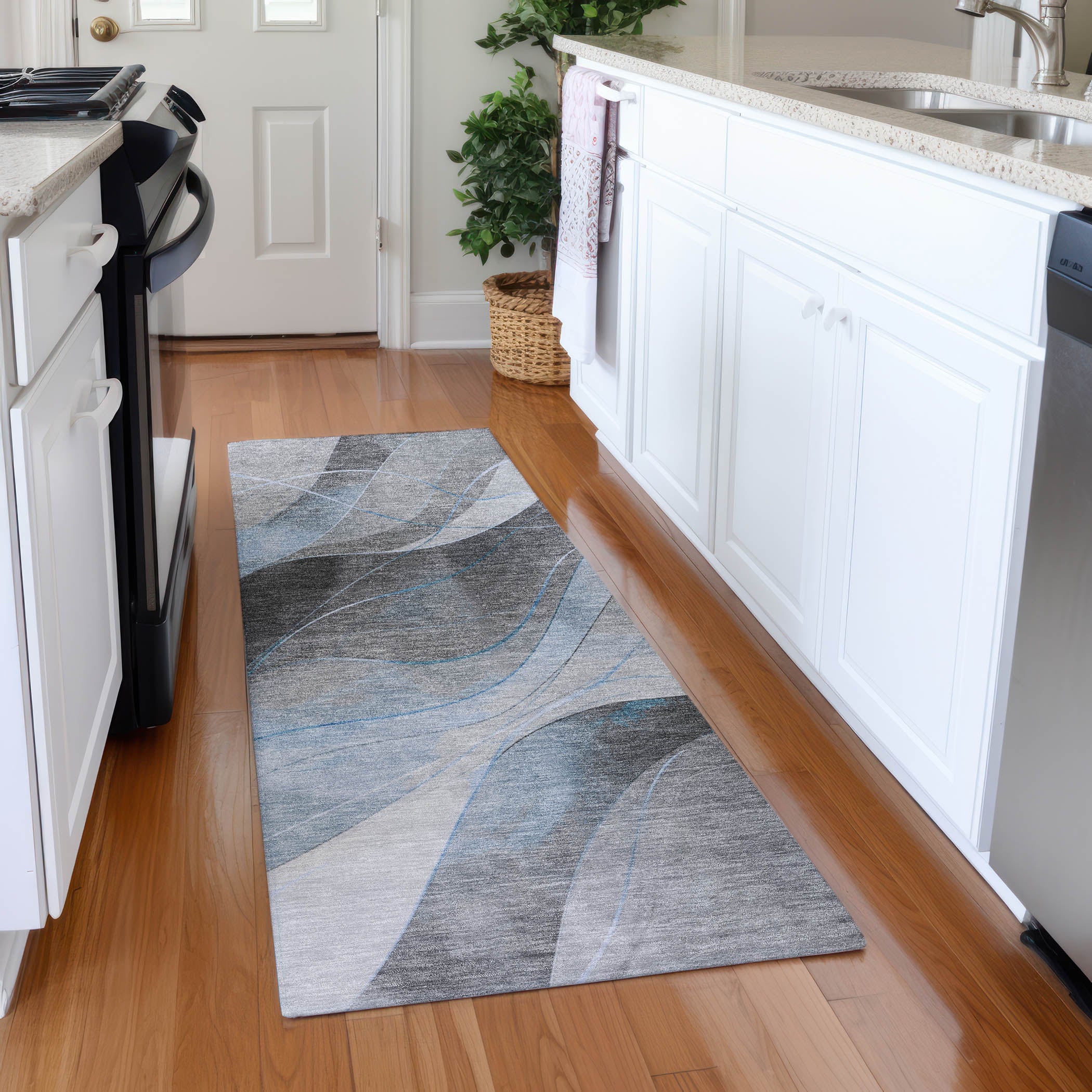 Havana Machine Washable Transitional Sky Blue Rug 2'3" x 7'6" #shape_Runner