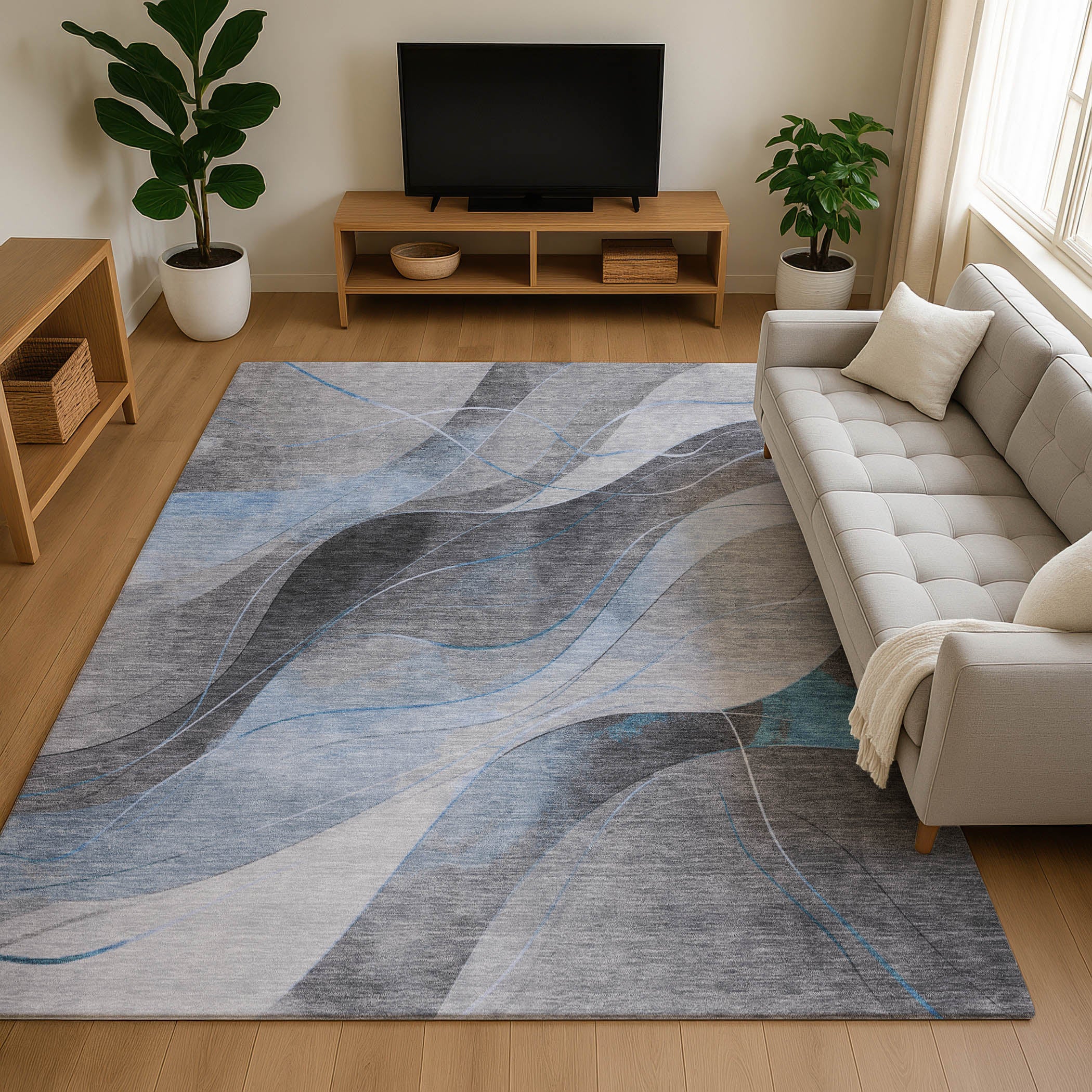Havana Machine Washable Transitional Sky Blue Rug 2'6" x 3'10" #shape_Rectangle