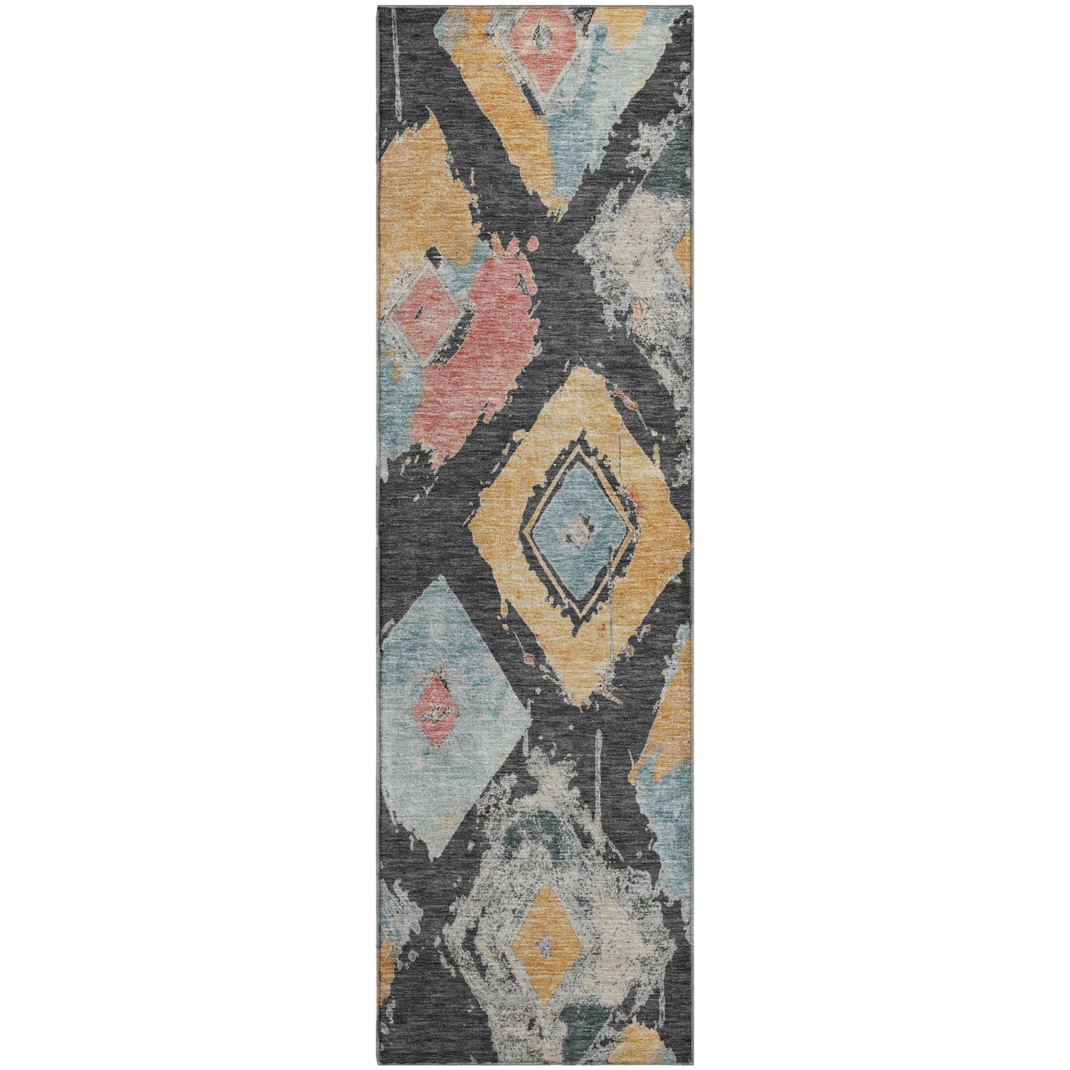 Montevideo Machine Washable Transitional Charcoal Gray Rug 2'3" x 7'6" #shape_Runner