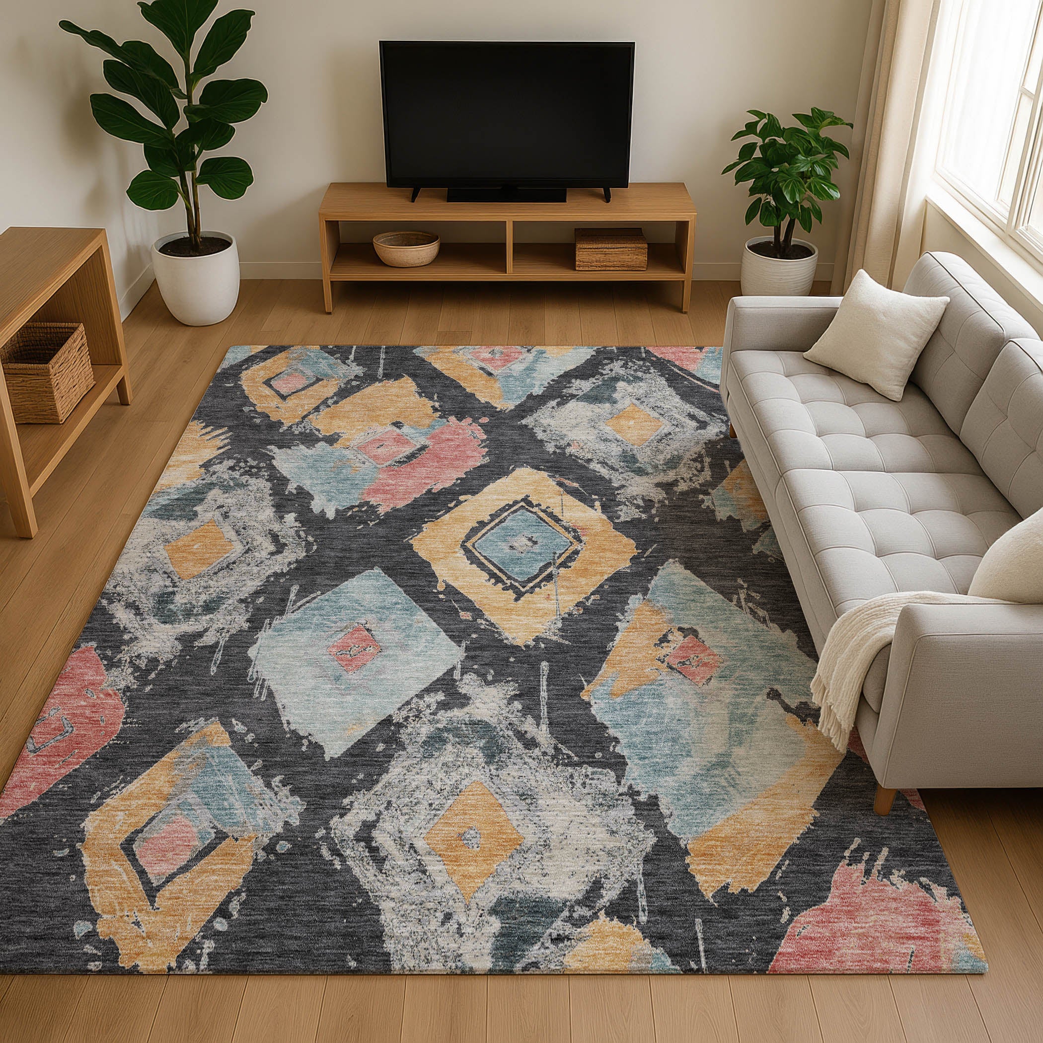 Montevideo Machine Washable Transitional Charcoal Gray Rug 2'6" x 3'10" #shape_Rectangle
