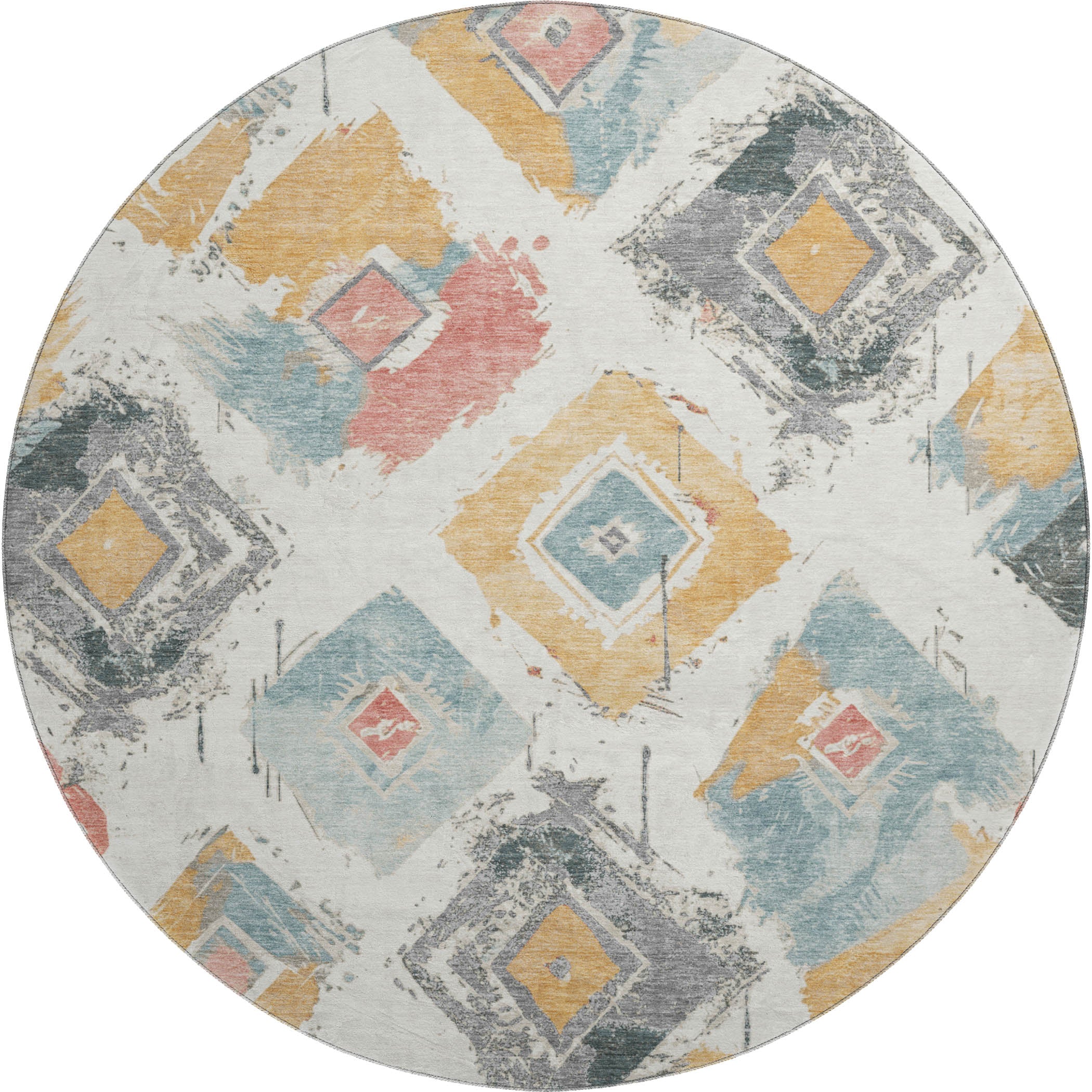 Montevideo Machine Washable Transitional Ivory Rug 8' x 8' #shape_Round