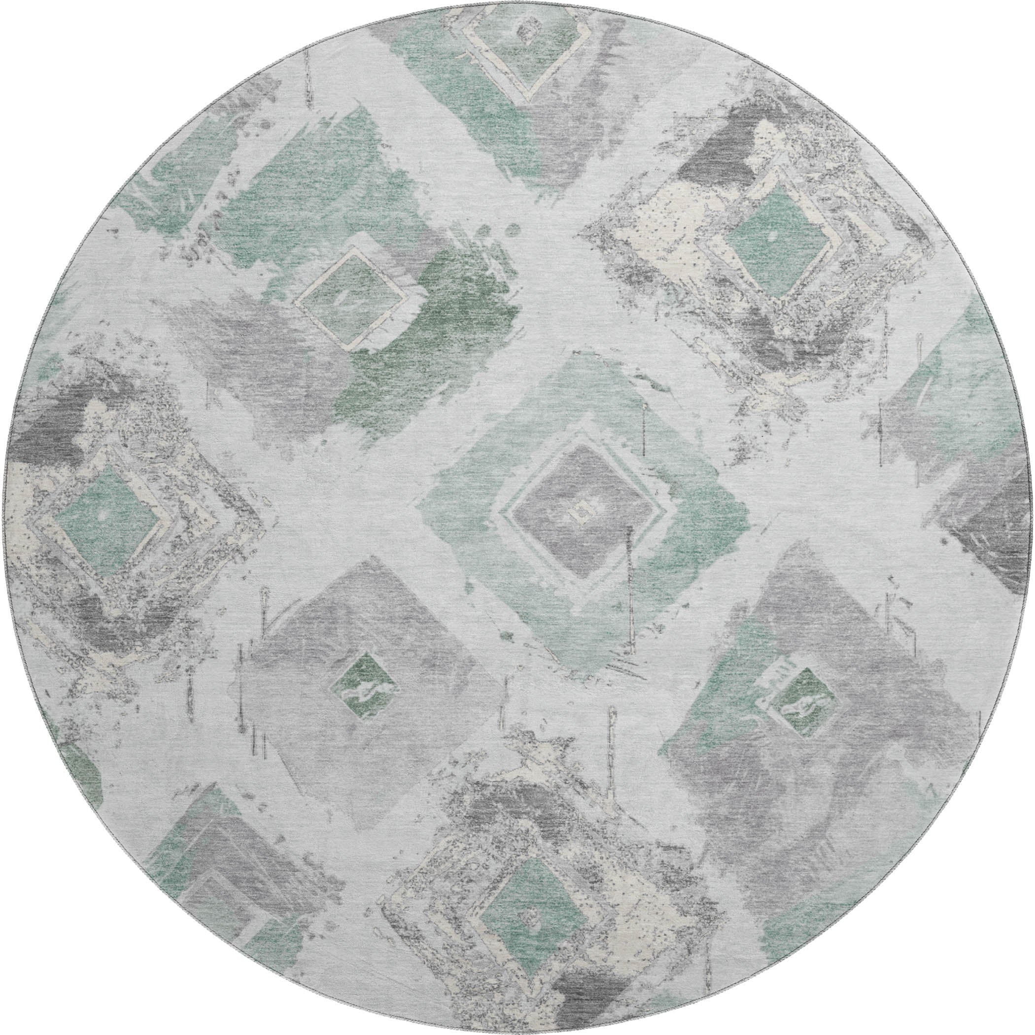 Montevideo Machine Washable Transitional Seafoam Blue Rug 8' x 8' #shape_Round