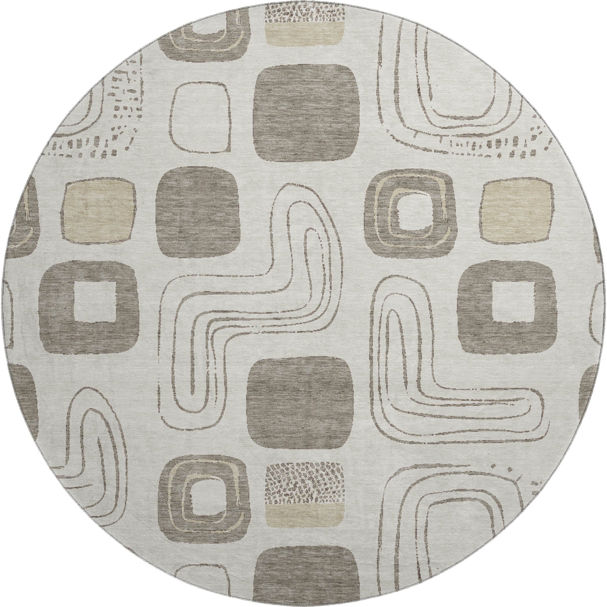 Dubrovnik Machine Washable Transitional Beige Brown Rug 8' x 8' #shape_Round