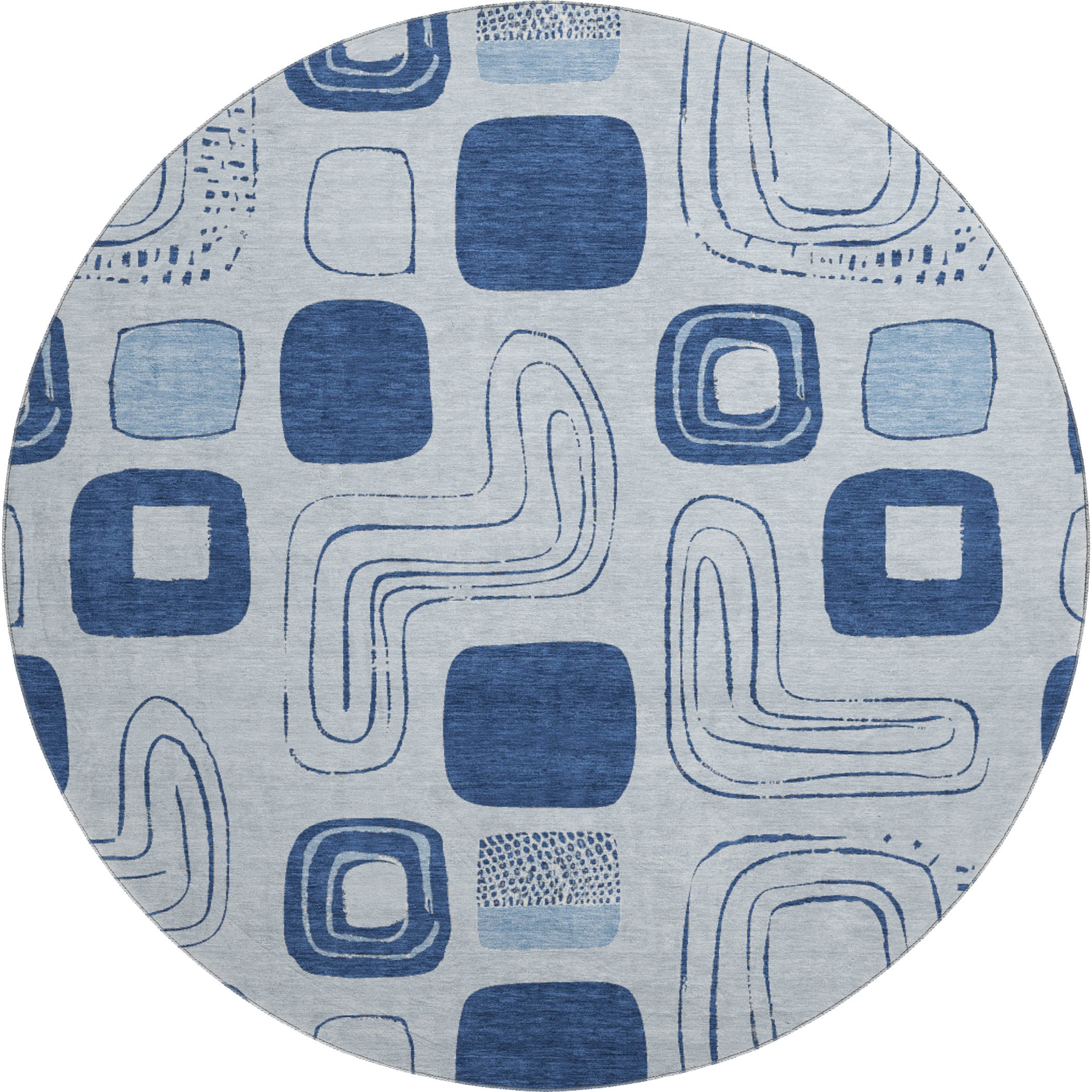 Dubrovnik Machine Washable Transitional Blue Rug 8' x 8' #shape_Round