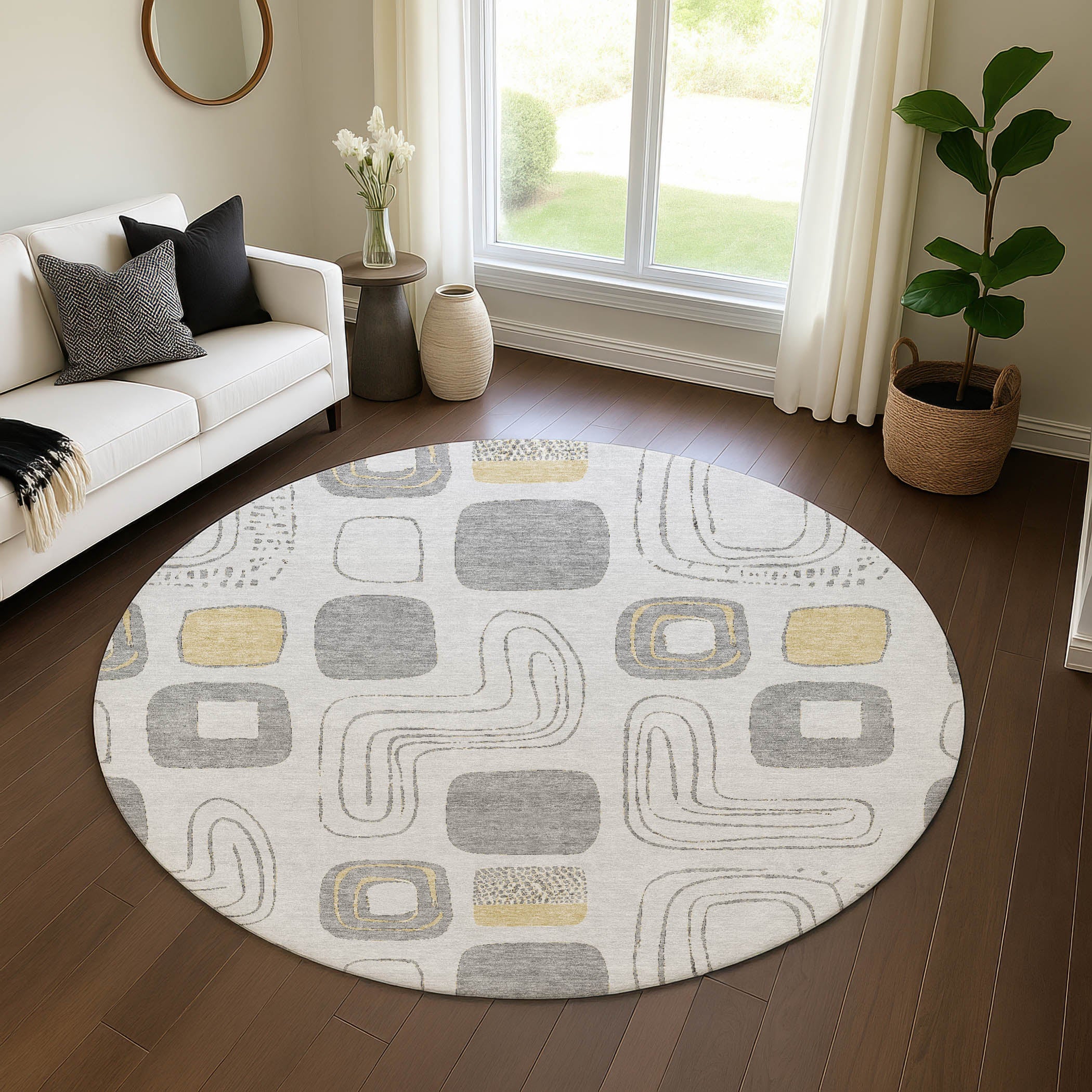 Dubrovnik Machine Washable Transitional Gray Rug 8' x 8' #shape_Round