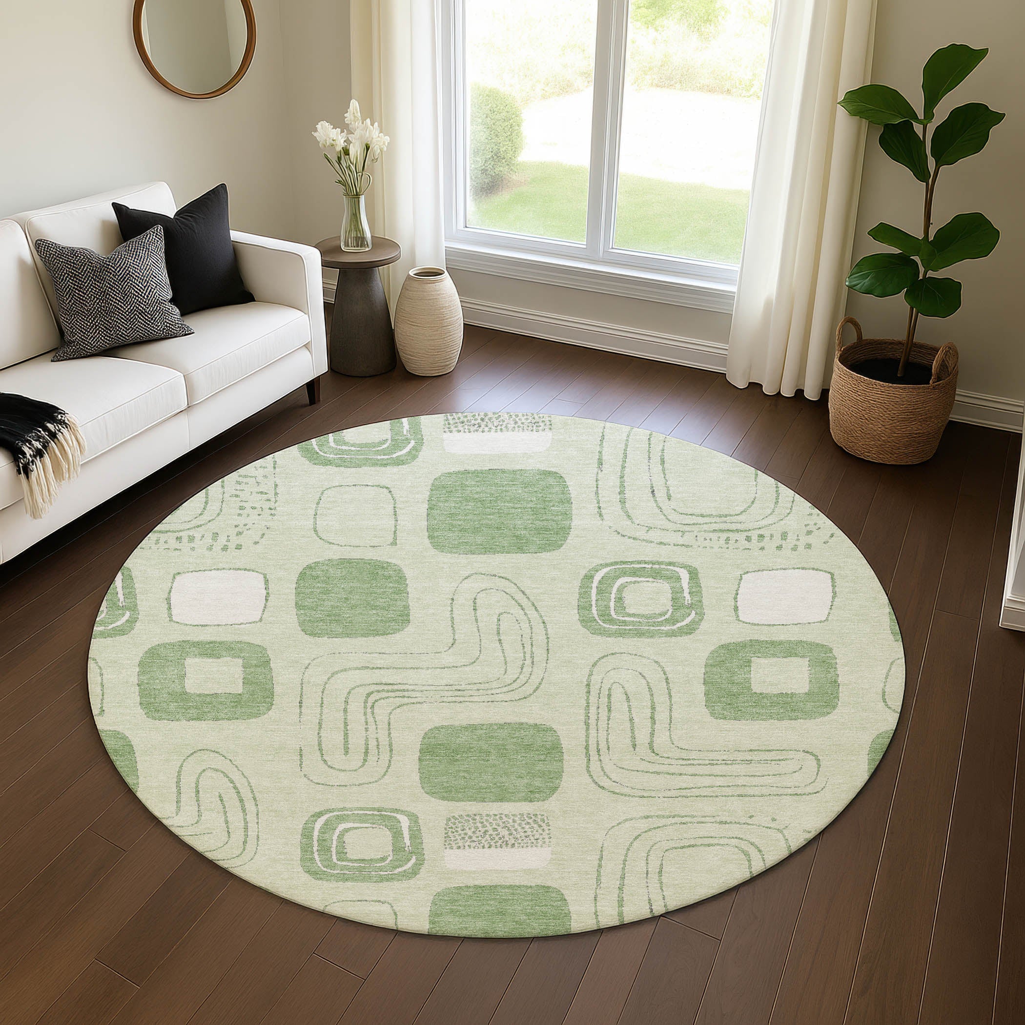 Dubrovnik Machine Washable Transitional Mint Green Rug 8' x 8' #shape_Round