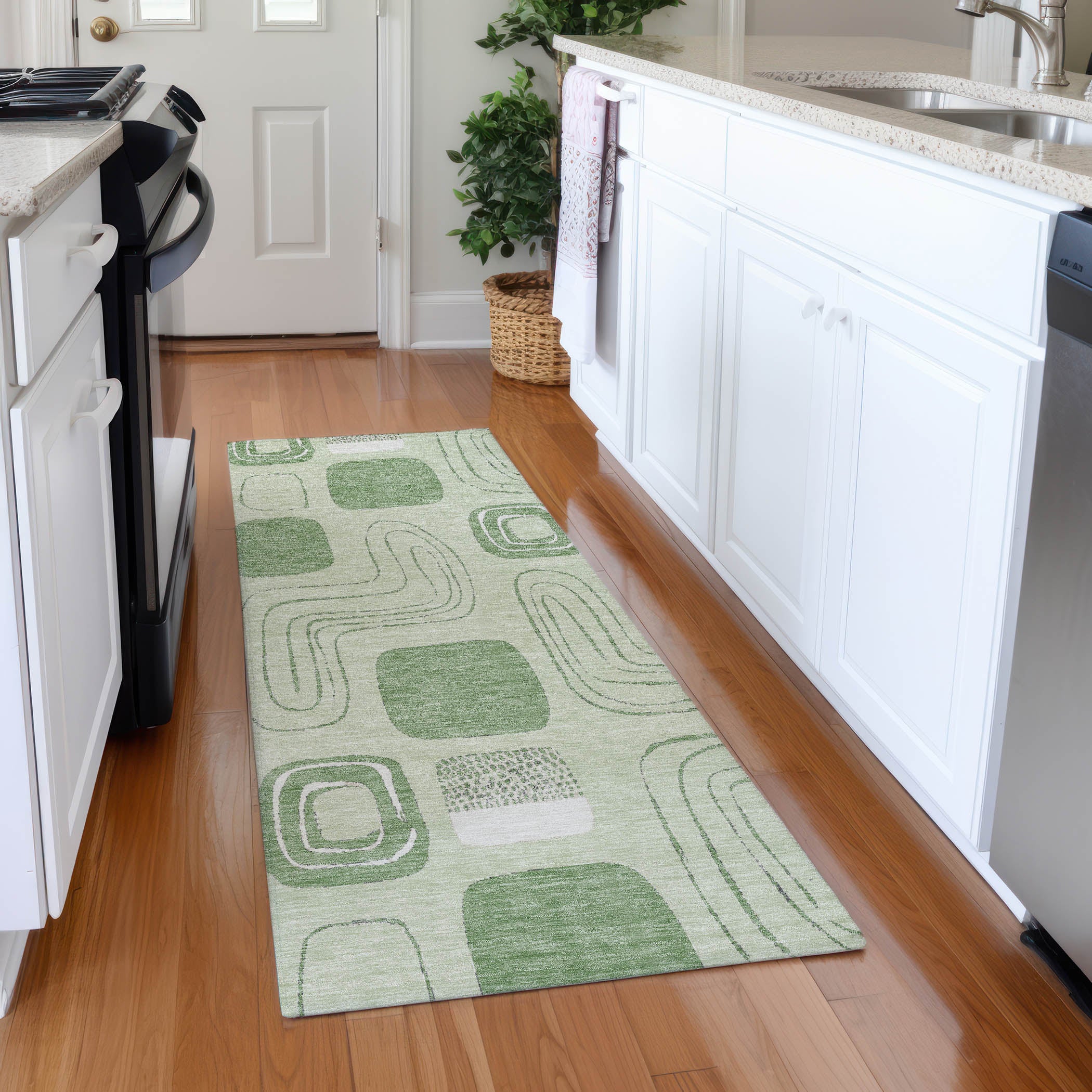 Dubrovnik Machine Washable Transitional Mint Green Rug 2'3" x 7'6" #shape_Runner