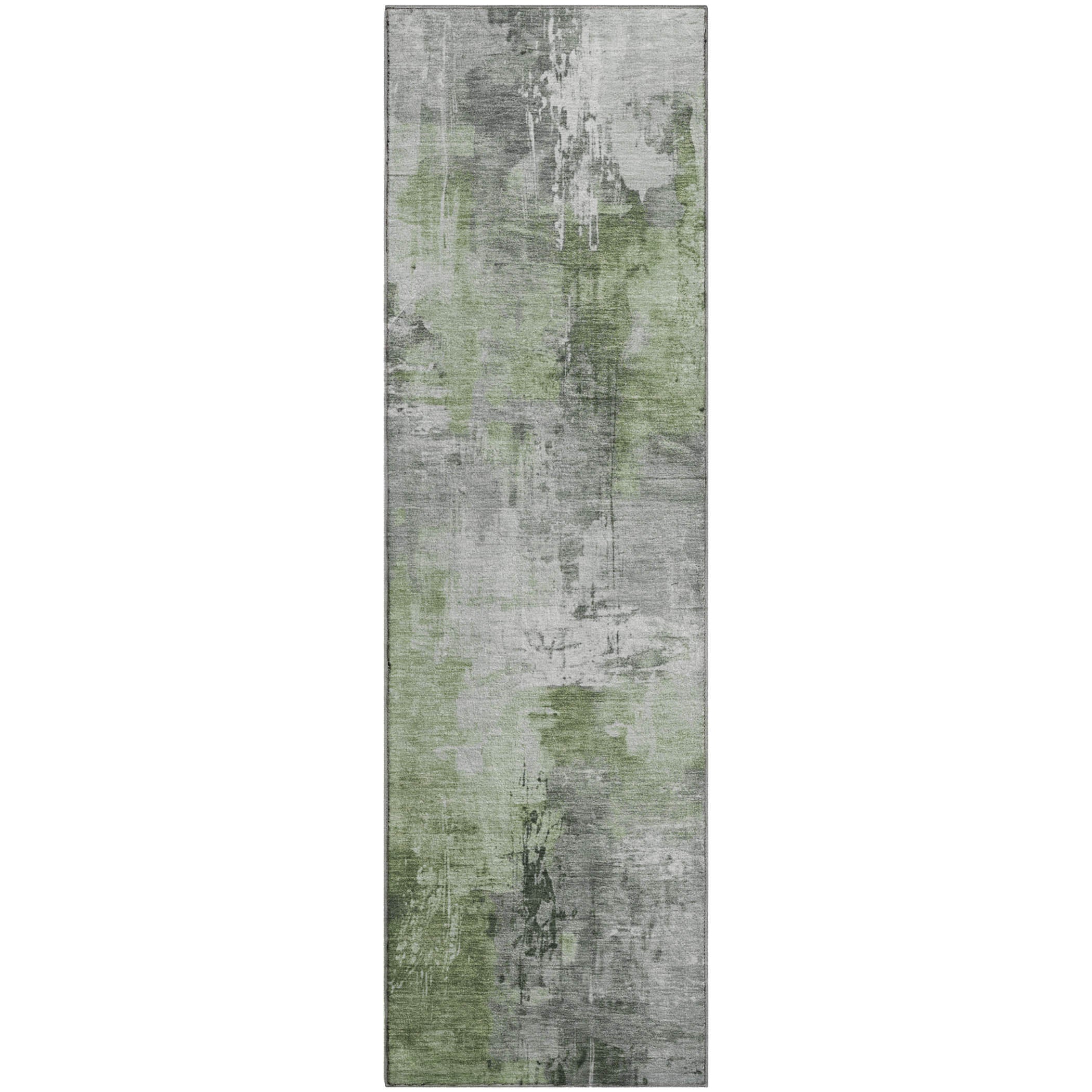 Baku Machine Washable Transitional Green Rug 2'3" x 7'6" #shape_Runner