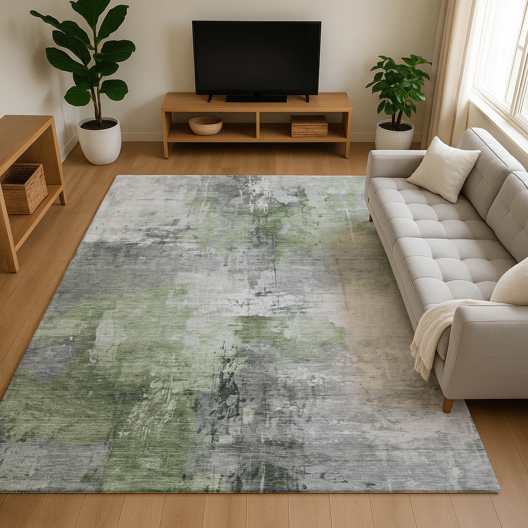 Baku Machine Washable Transitional Green Rug 2'6" x 3'10" #shape_Rectangle