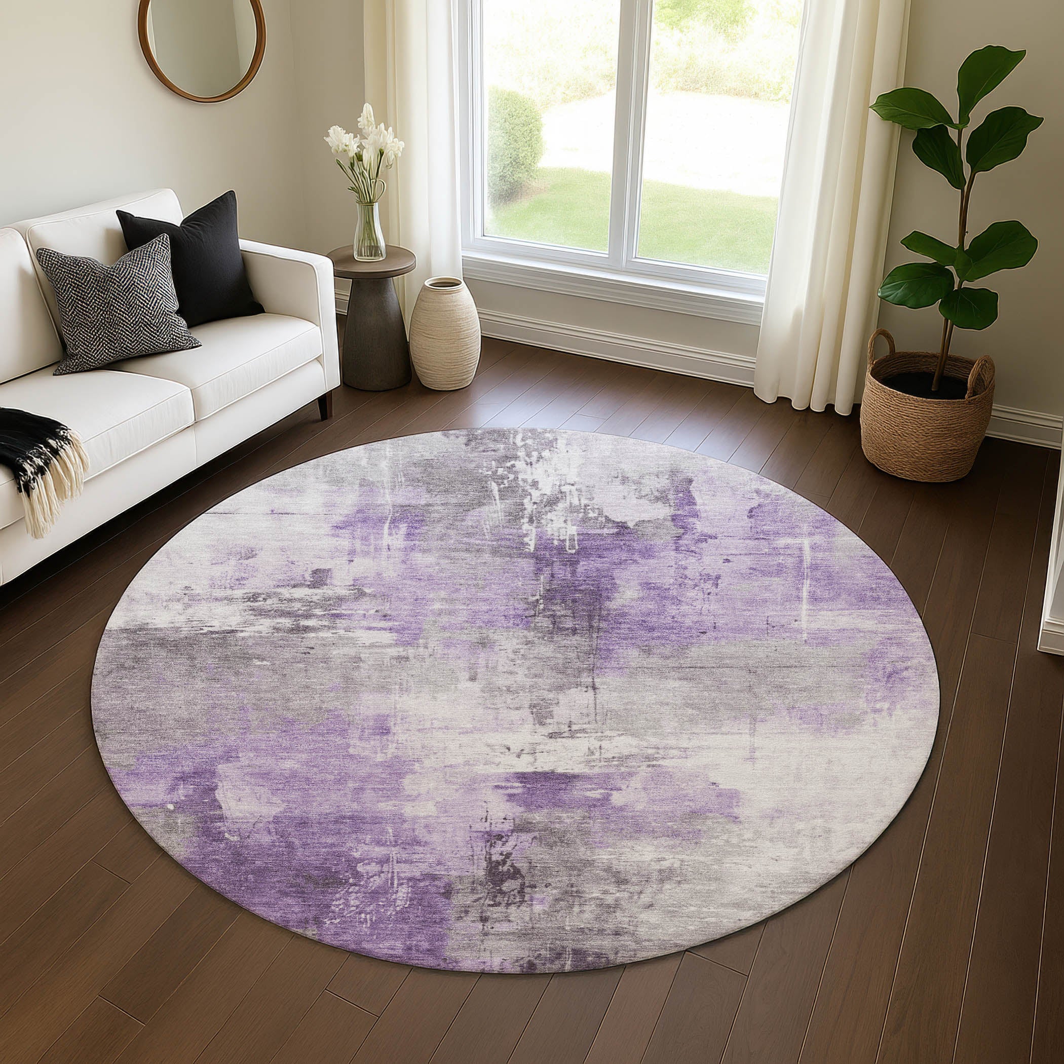 Baku Machine Washable Transitional Purple Rug 8' x 8' #shape_Round
