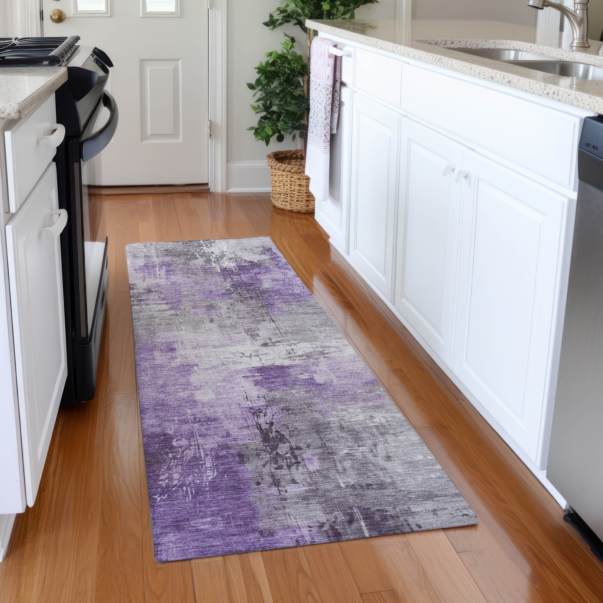Baku Machine Washable Transitional Purple Rug 2'3" x 7'6" #shape_Runner