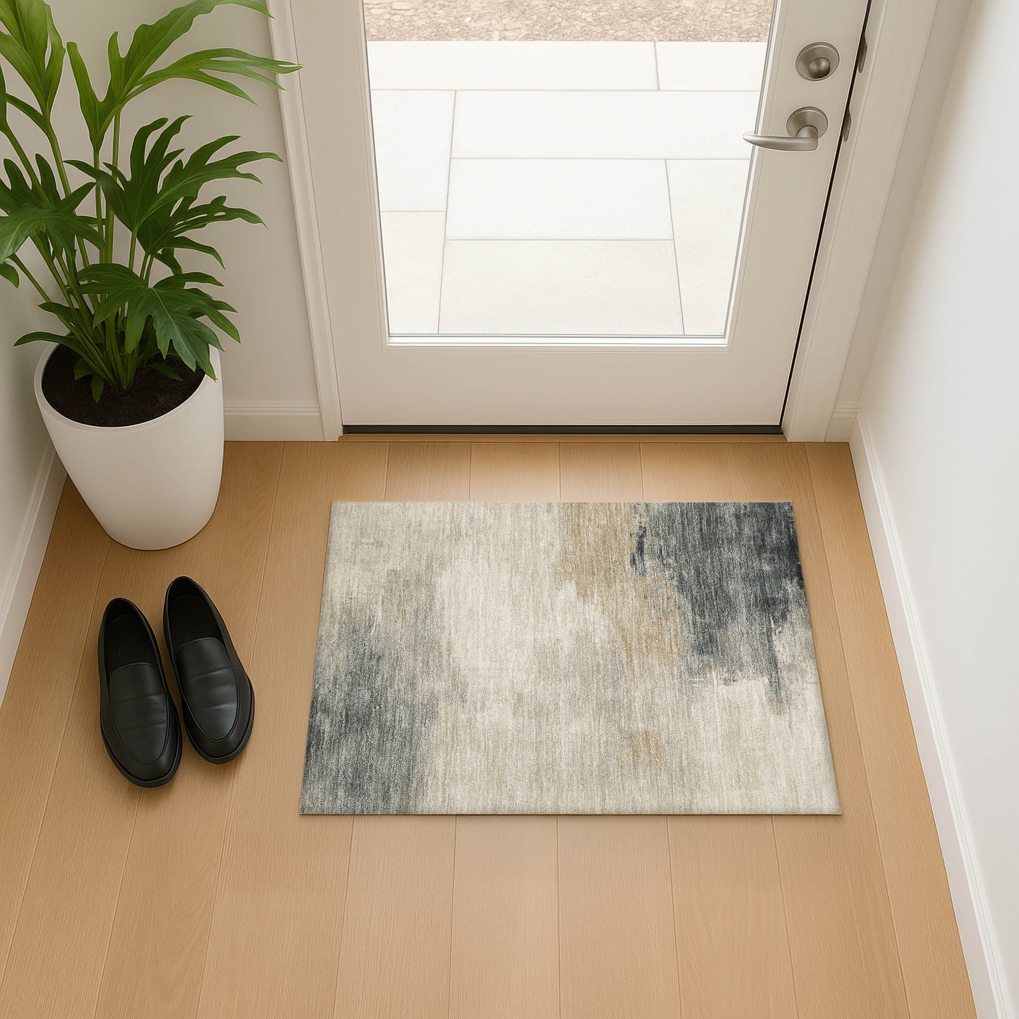 Oslo Machine Washable Transitional Beige Brown Rug 1'8" x 2'6" #shape_Rectangle