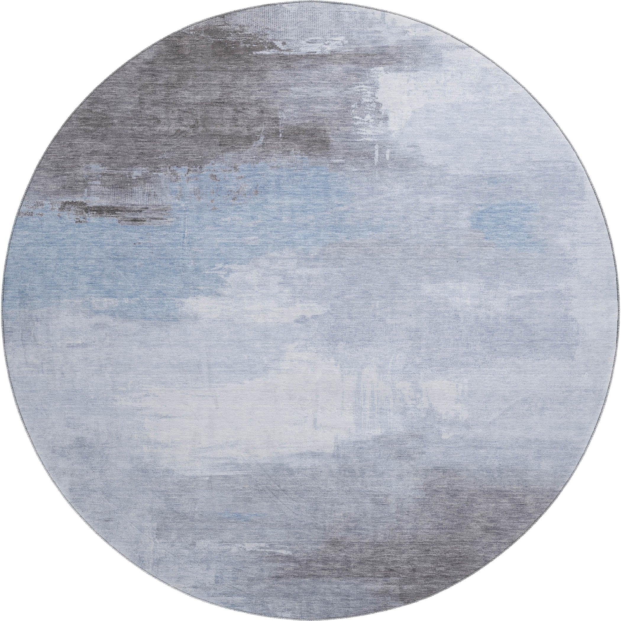Oslo Machine Washable Transitional Sky Blue Rug 8' x 8' #shape_Round