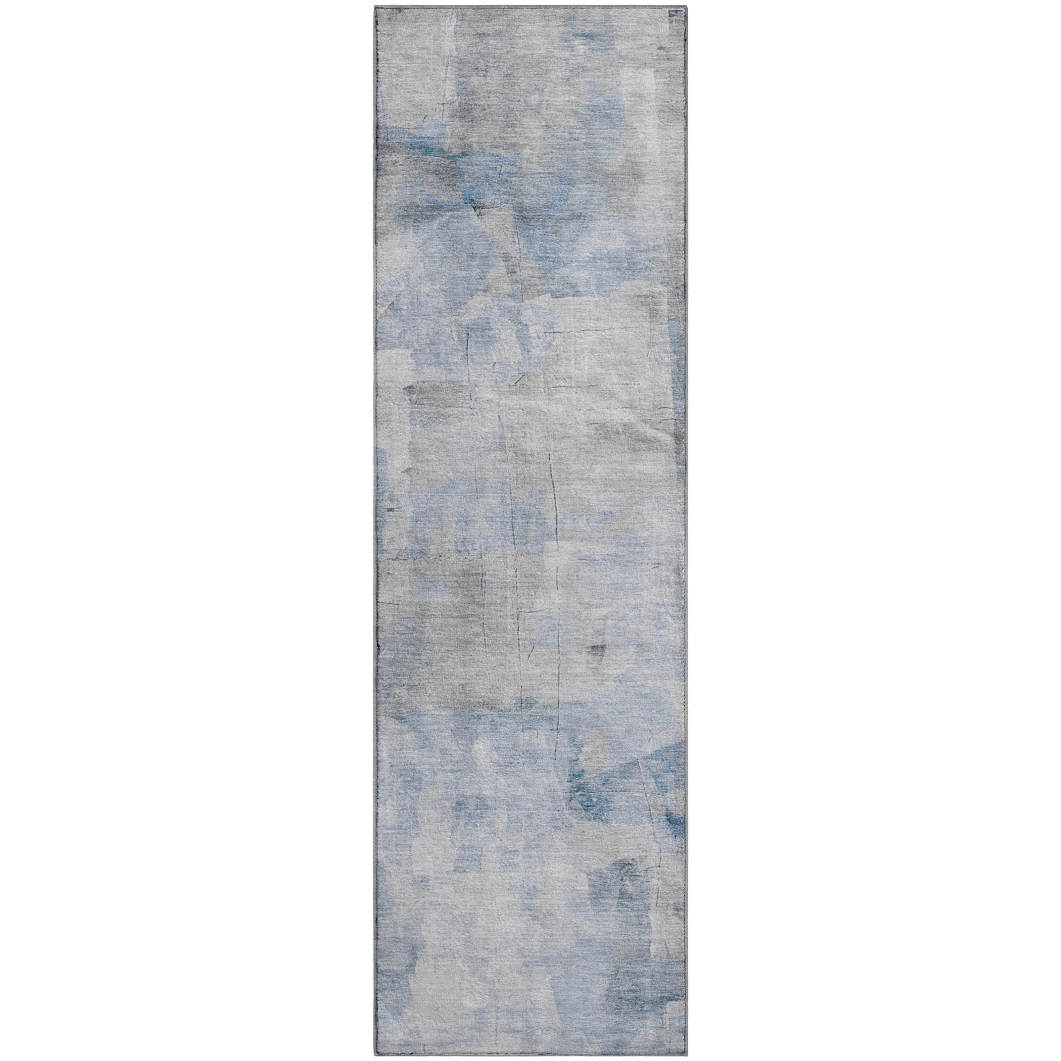 Antigua Machine Washable Transitional Denim Blue Rug 2'3" x 7'6" #shape_Runner