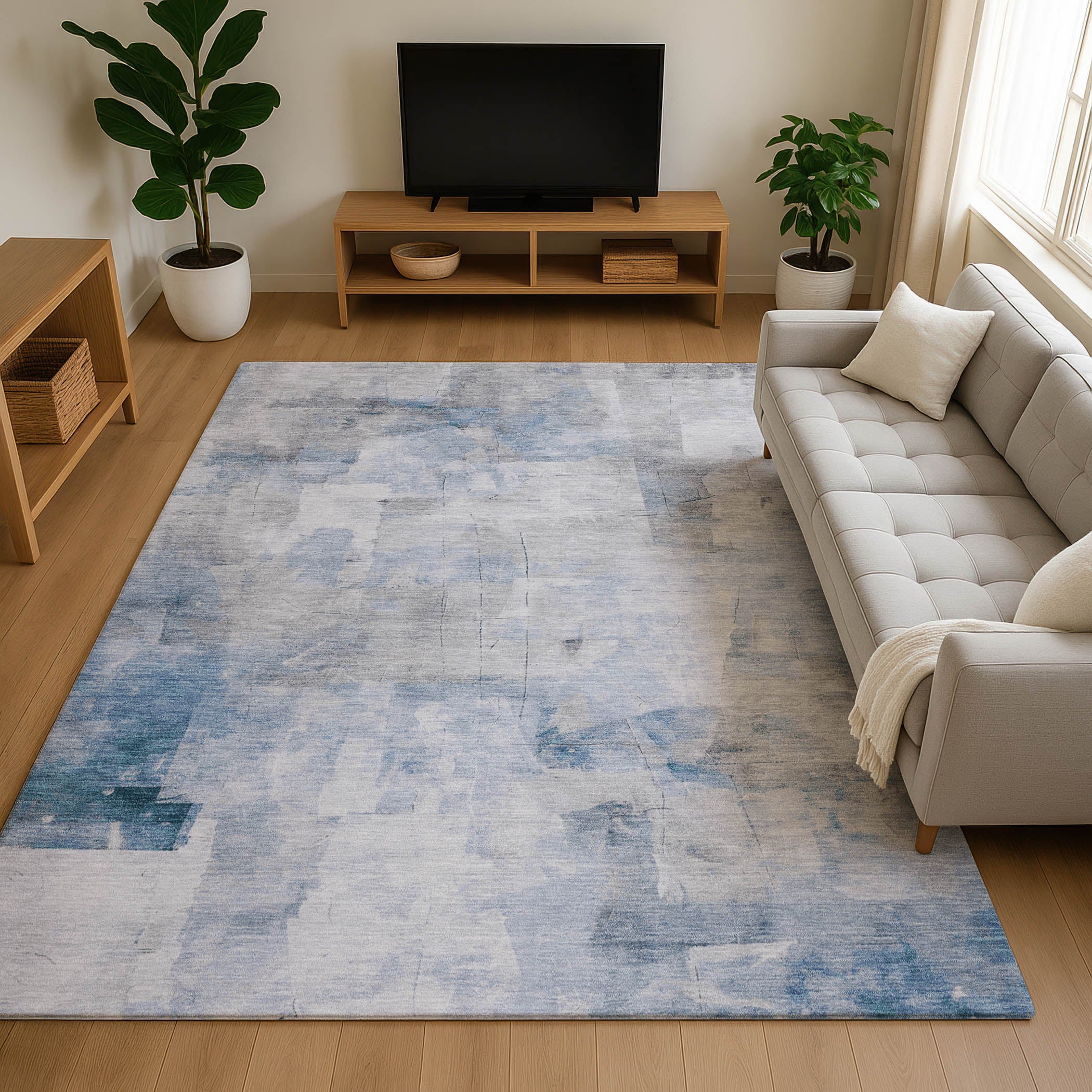 Antigua Machine Washable Transitional Denim Blue Rug 2'6" x 3'10" #shape_Rectangle
