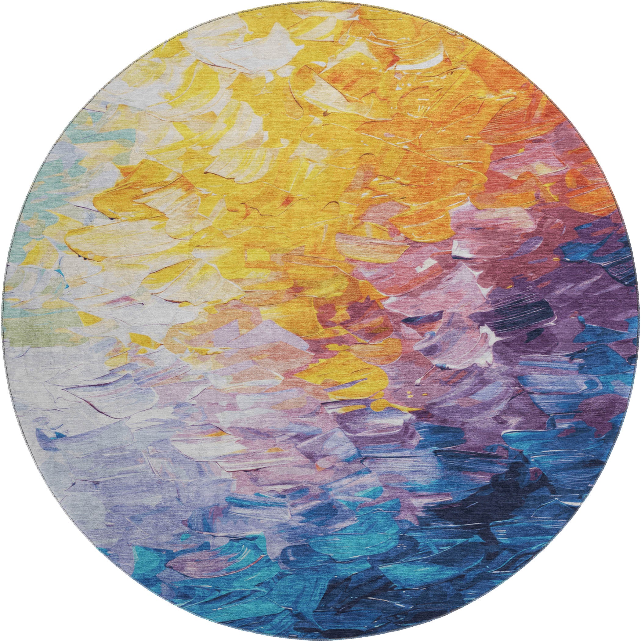 Lima Machine Washable Transitional Gold Rug 8' x 8' #shape_Round
