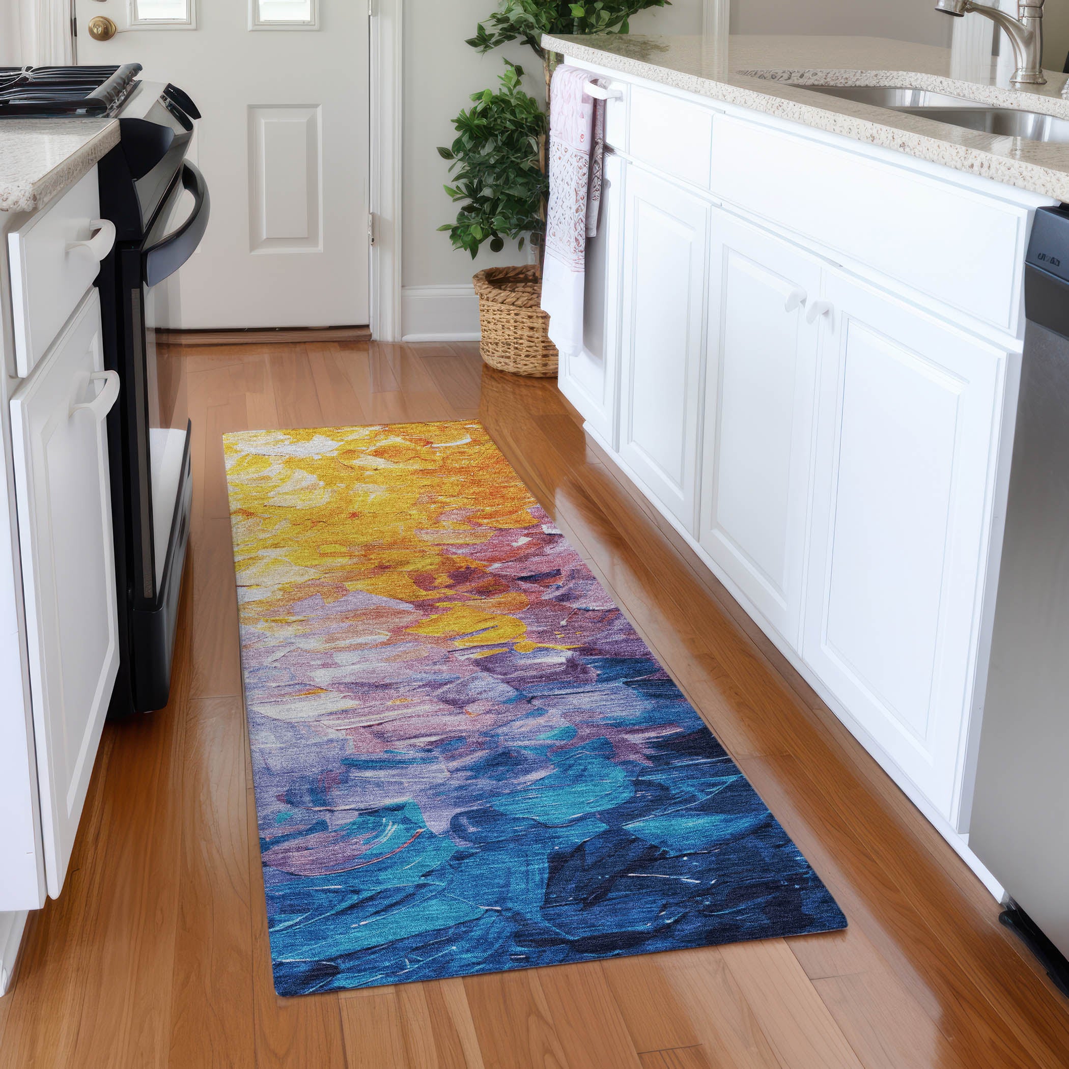 Lima Machine Washable Transitional Gold Rug 2'3" x 7'6" #shape_Runner