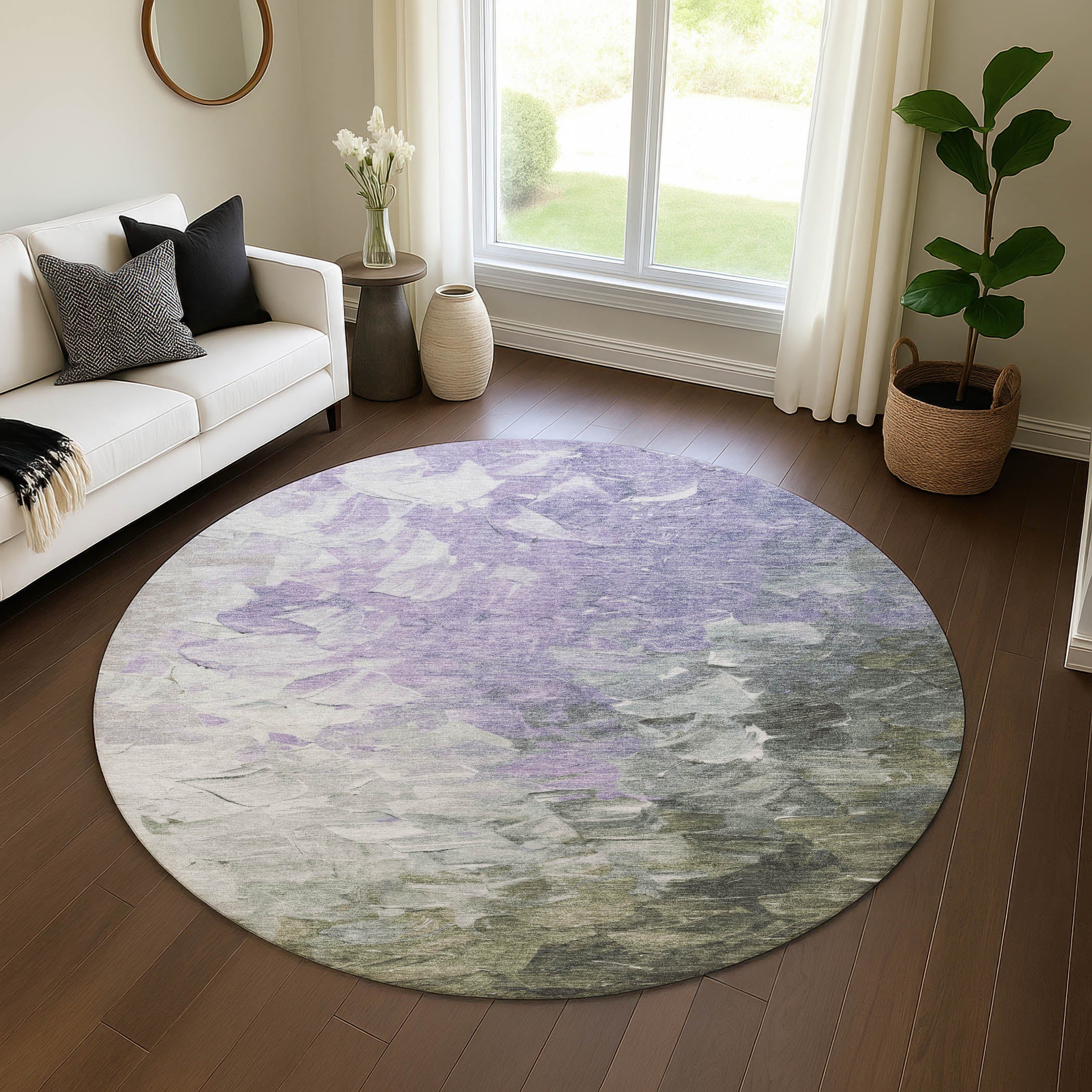 Lima Machine Washable Transitional Lavender Purple Rug 8' x 8' #shape_Round