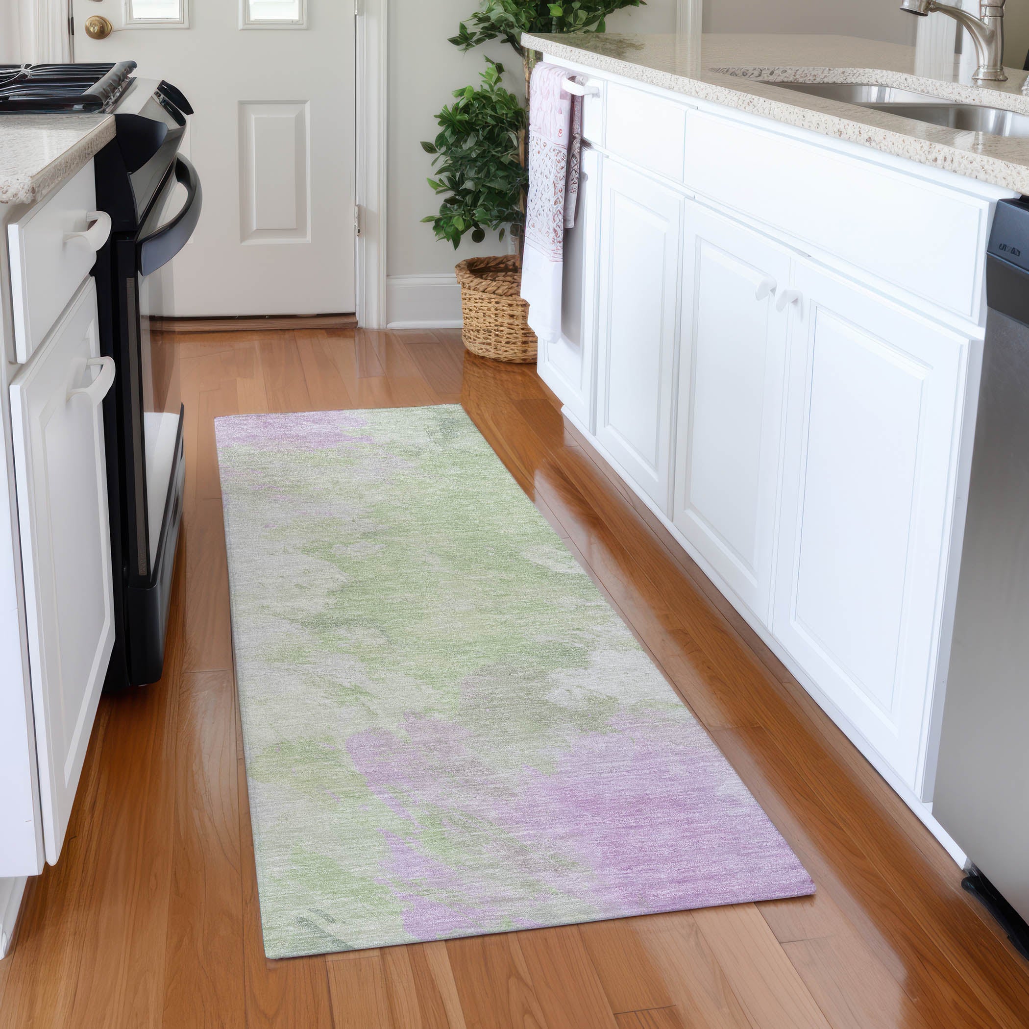 Athens Machine Washable Transitional Aloe Green Rug 2'3" x 7'6" #shape_Runner
