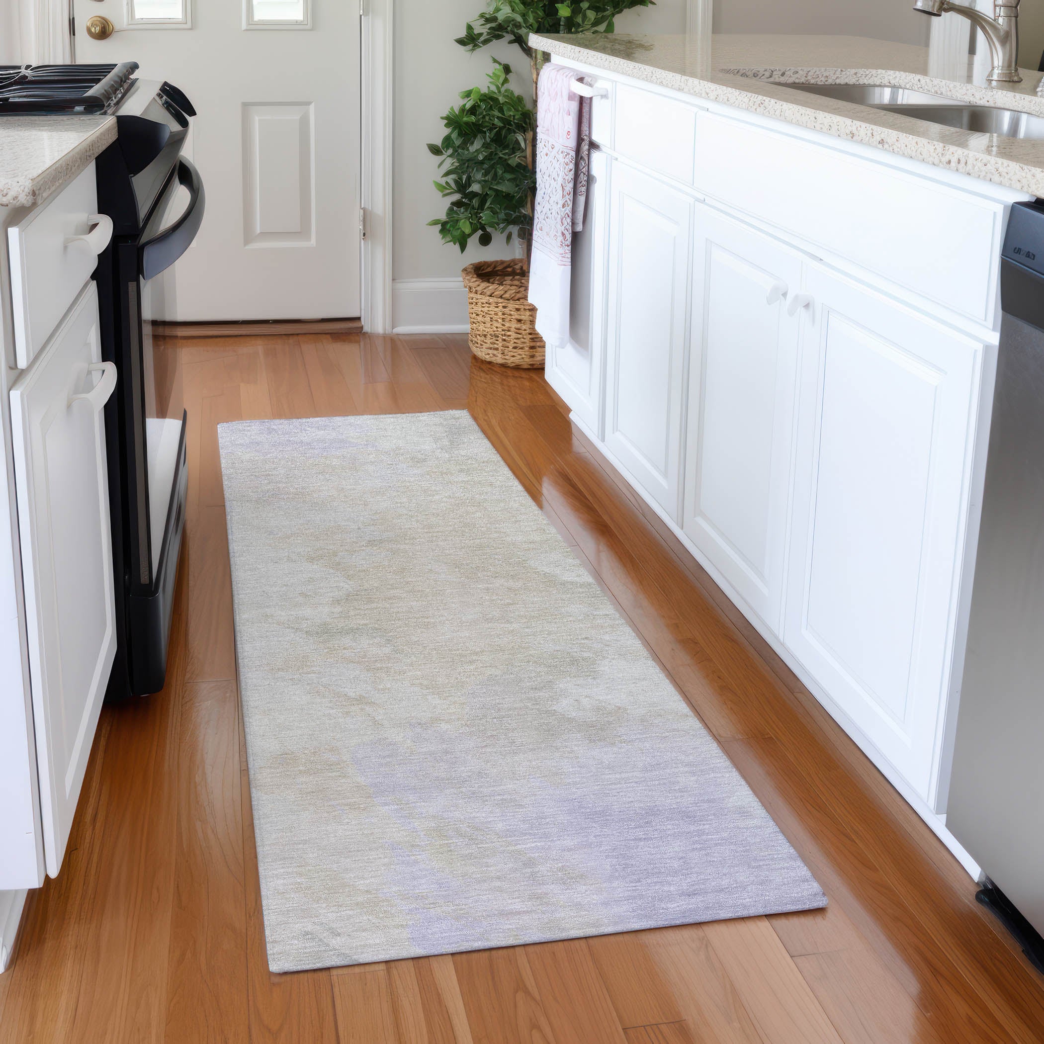 Athens Machine Washable Transitional Beige Brown Rug 2'3" x 7'6" #shape_Runner