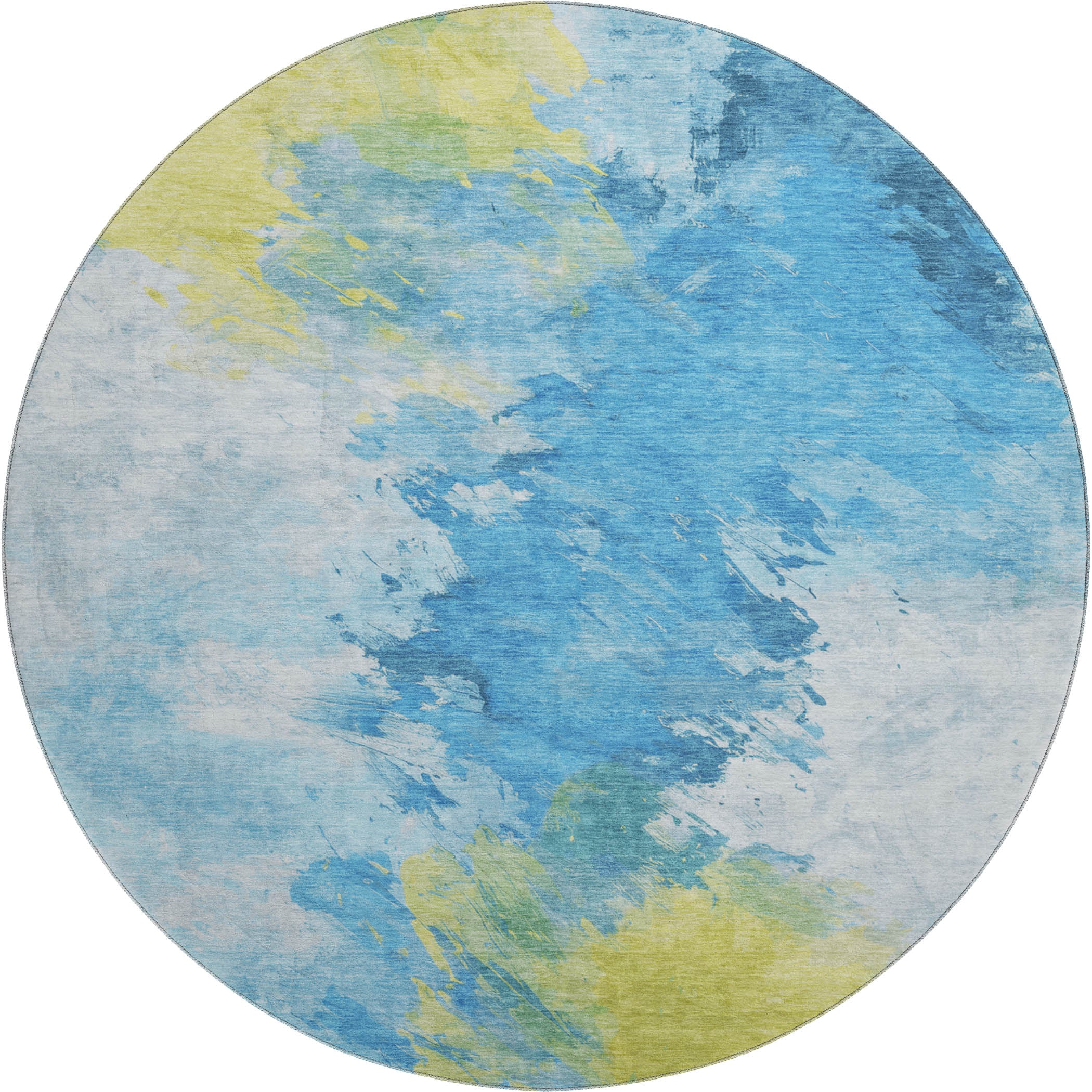 Athens Machine Washable Transitional Blue Rug 8' x 8' #shape_Round