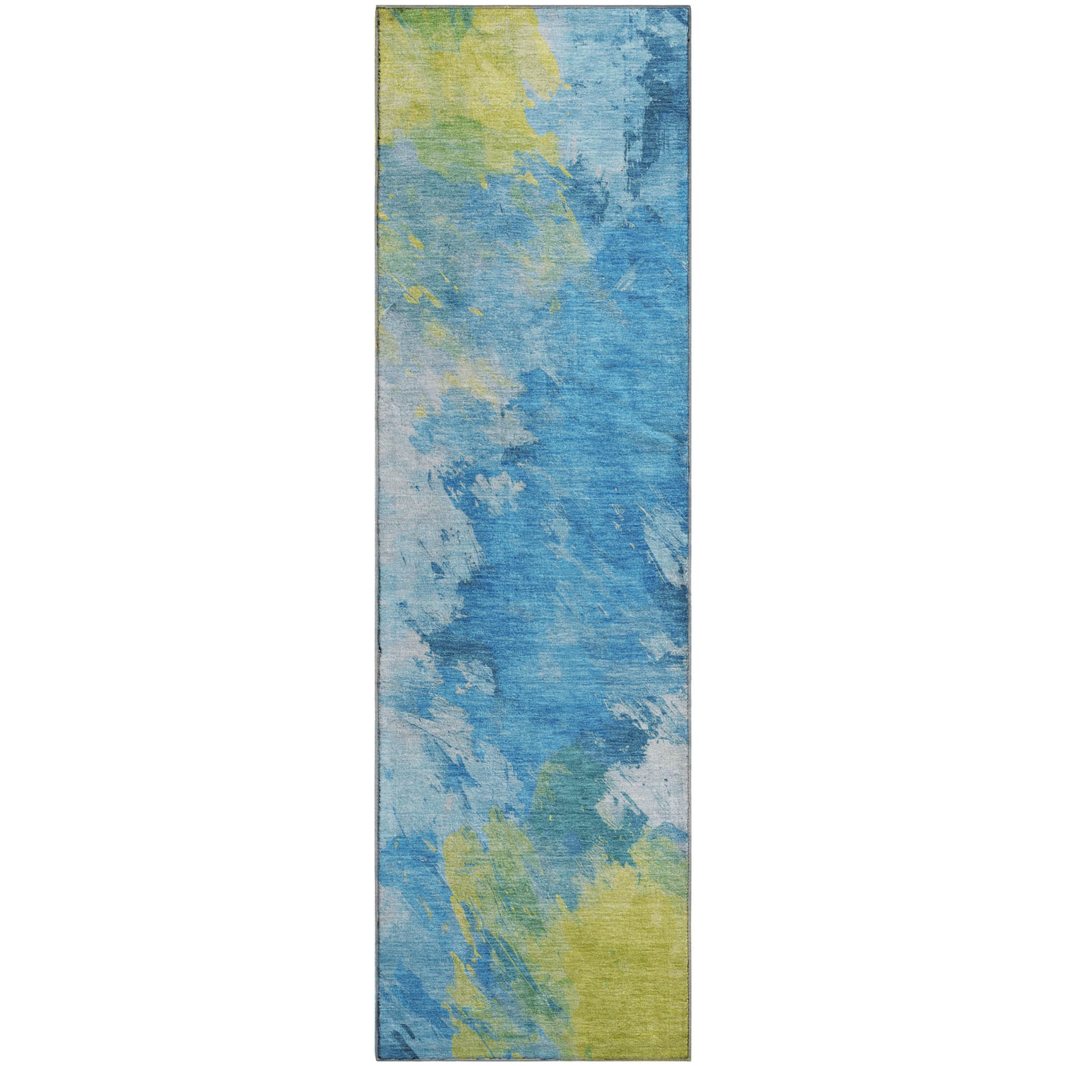 Athens Machine Washable Transitional Blue Rug 2'3" x 7'6" #shape_Runner