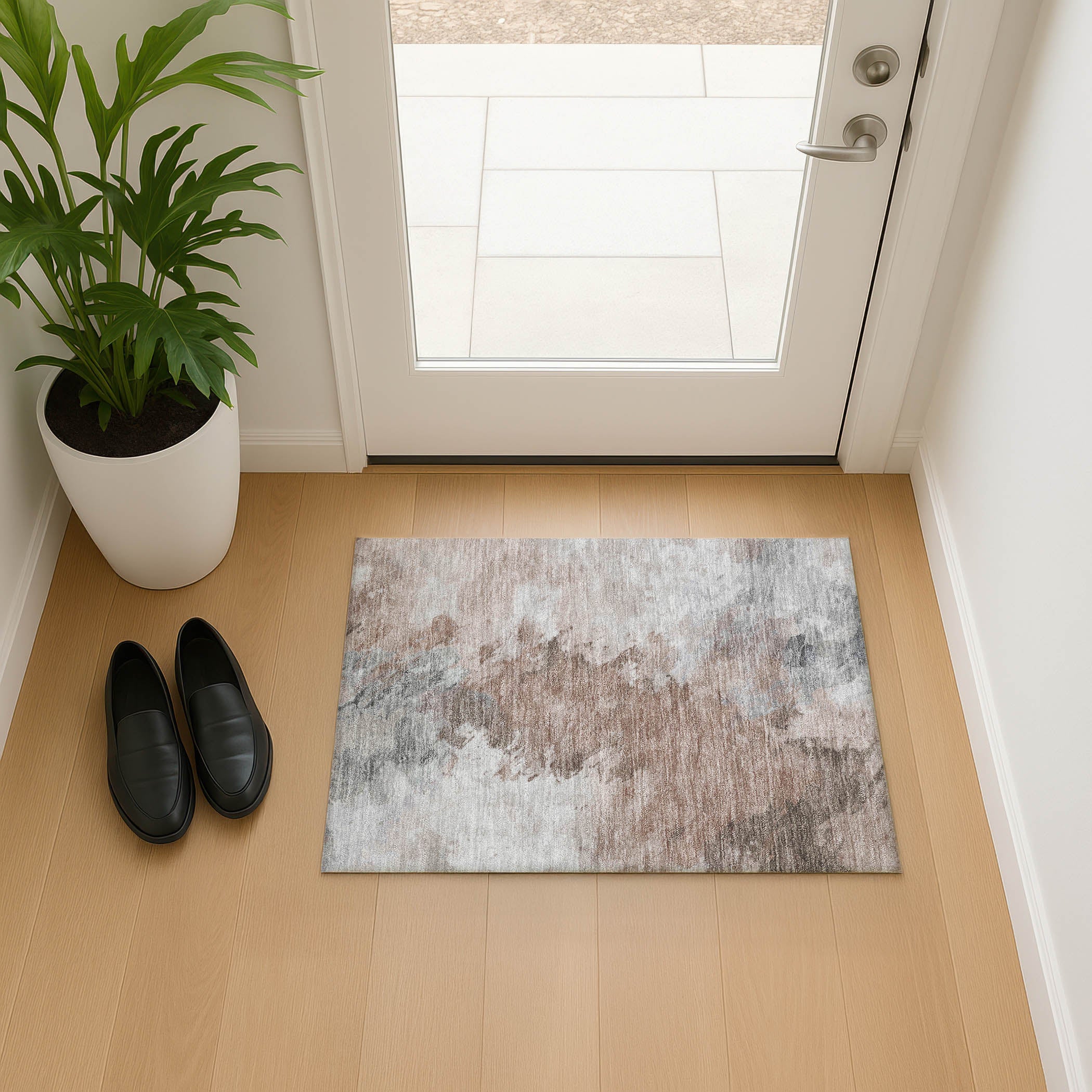 Athens Machine Washable Transitional Mocha Brown Rug 1'8" x 2'6" #shape_Rectangle