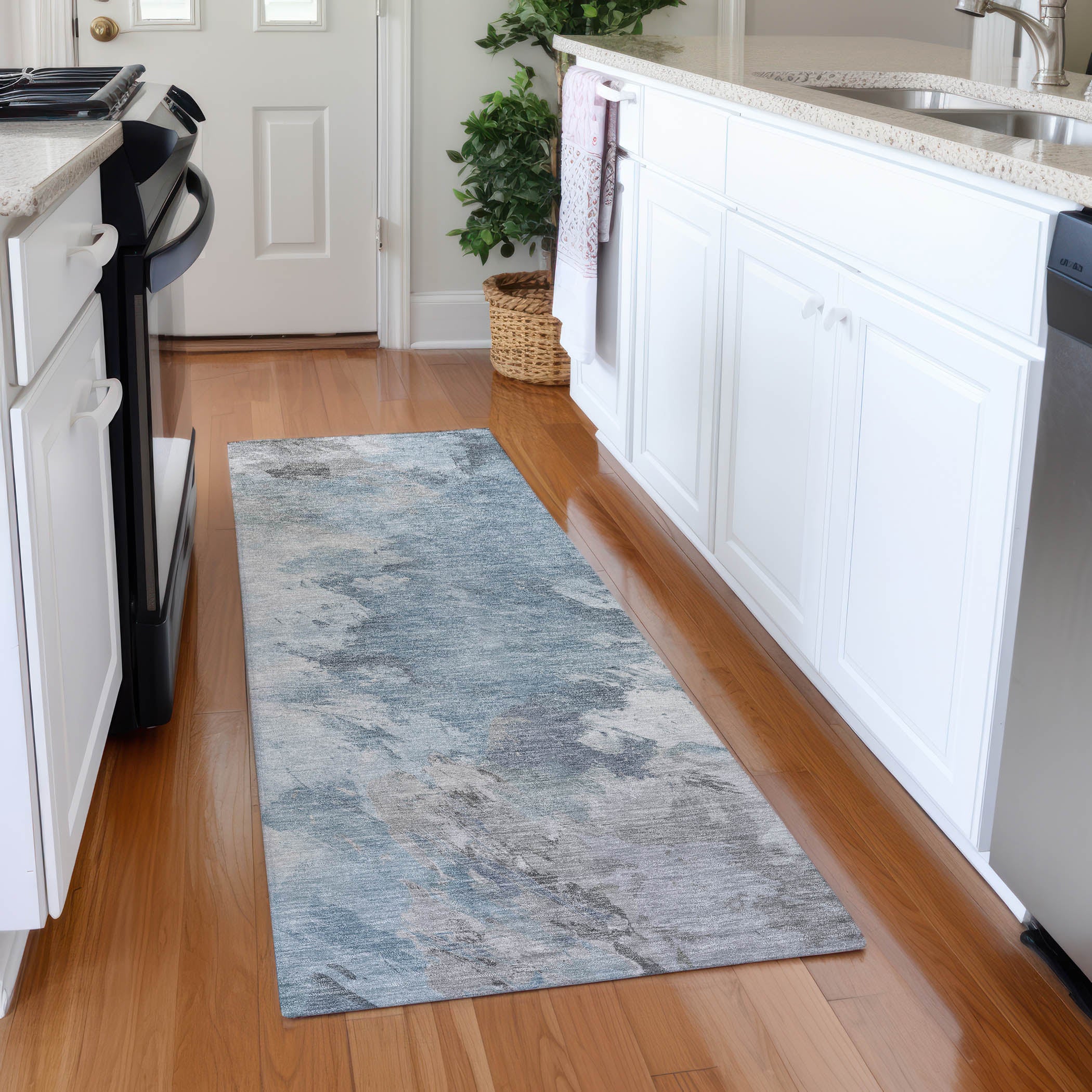 Athens Machine Washable Transitional Sky Blue Rug 2'3" x 7'6" #shape_Runner