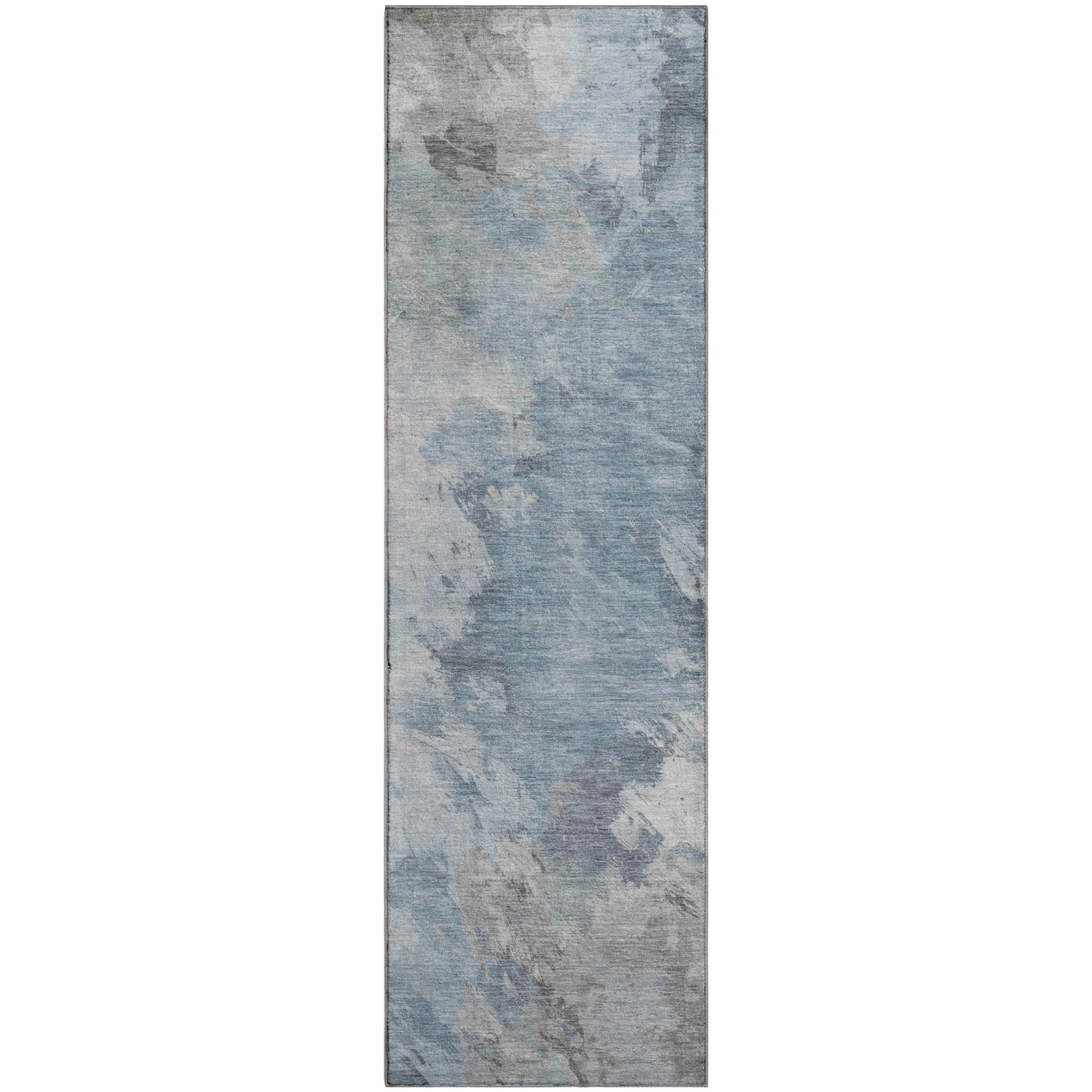 Athens Machine Washable Transitional Sky Blue Rug 2'3" x 7'6" #shape_Runner