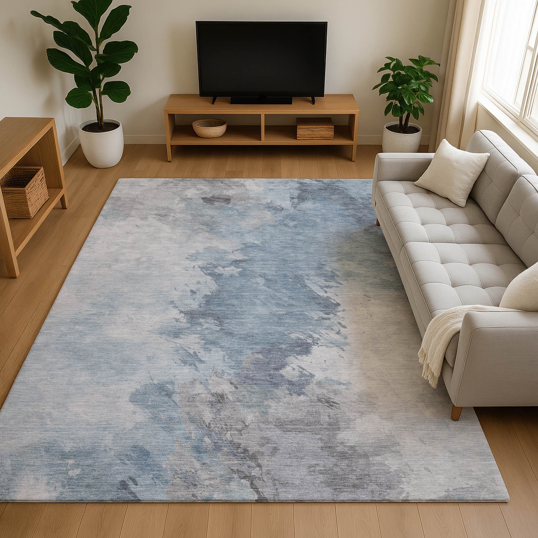 Athens Machine Washable Transitional Sky Blue Rug 2'6" x 3'10" #shape_Rectangle