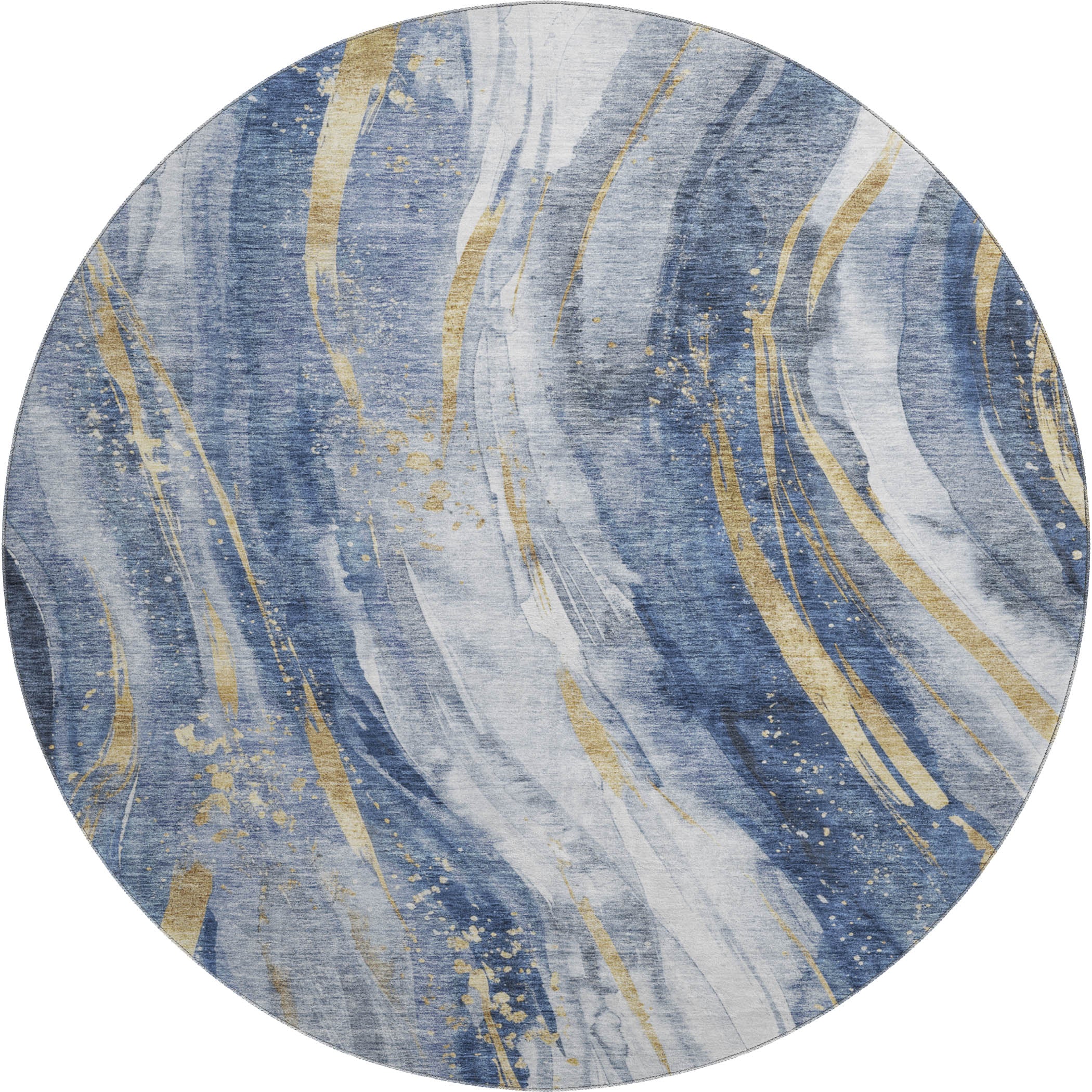 Colombo Machine Washable Transitional Blue Rug 8' x 8' #shape_Round