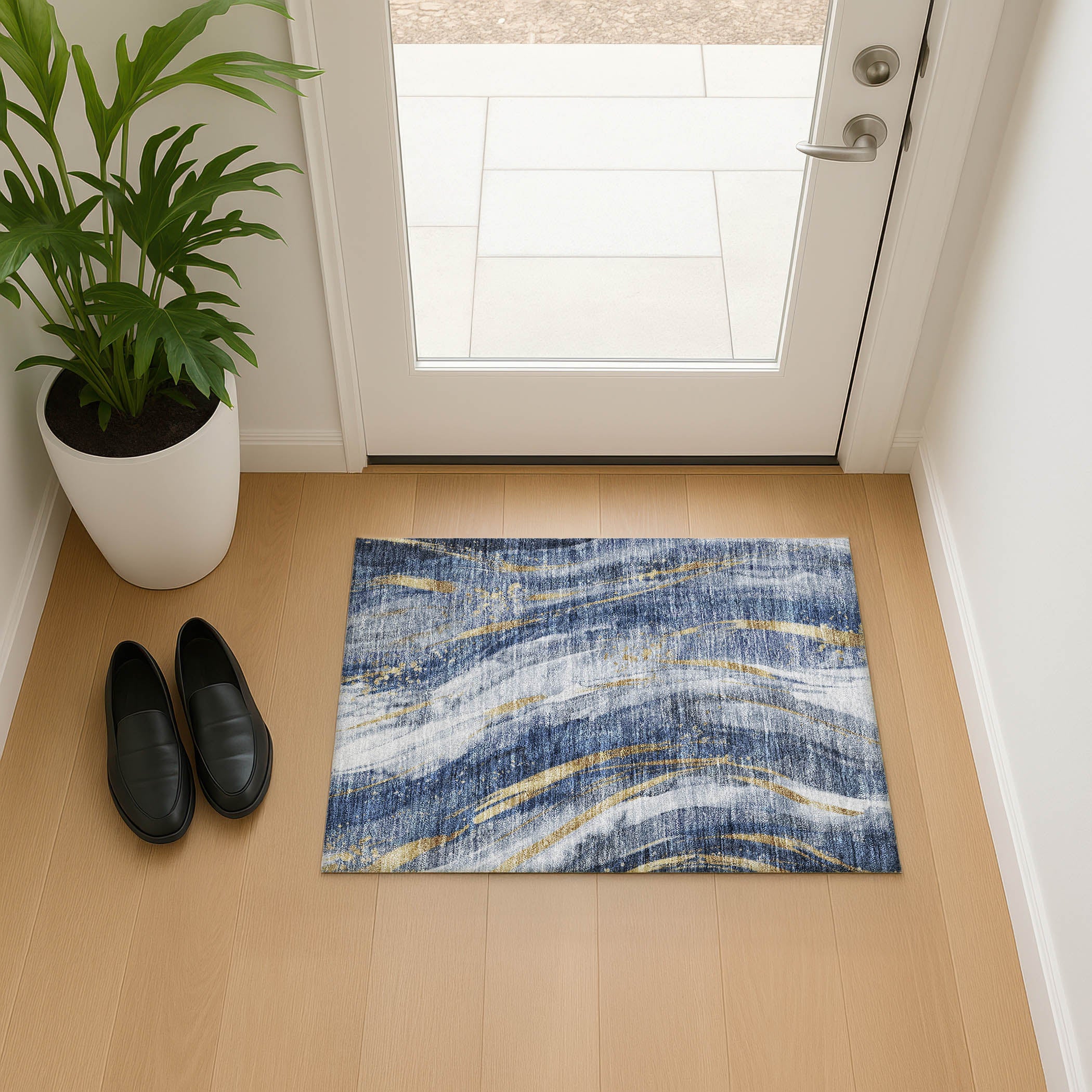 Colombo Machine Washable Transitional Blue Rug 1'8" x 2'6" #shape_Rectangle