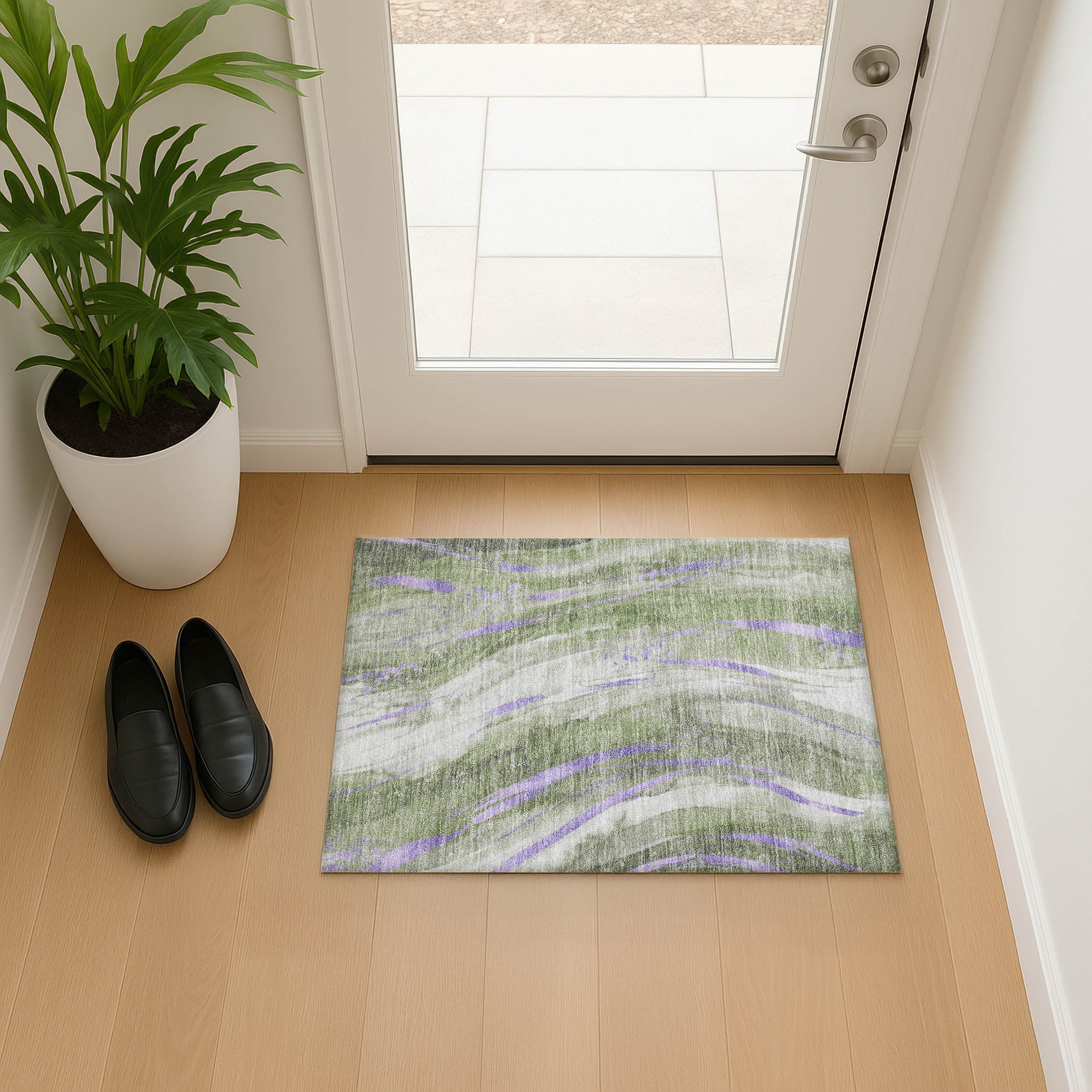 Colombo Machine Washable Transitional Olive Green Rug 1'8" x 2'6" #shape_Rectangle