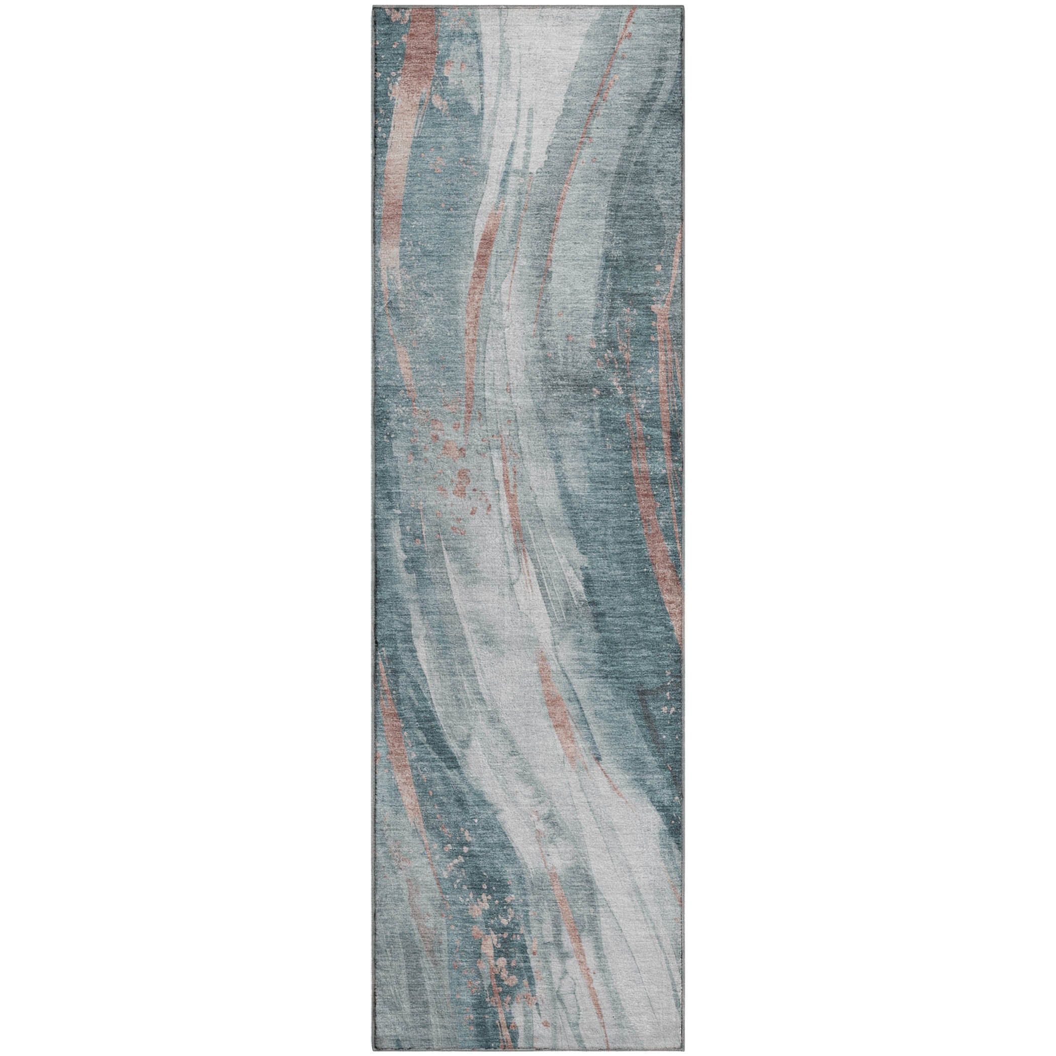 Colombo Machine Washable Transitional Teal Rug 2'3" x 7'6" #shape_Runner