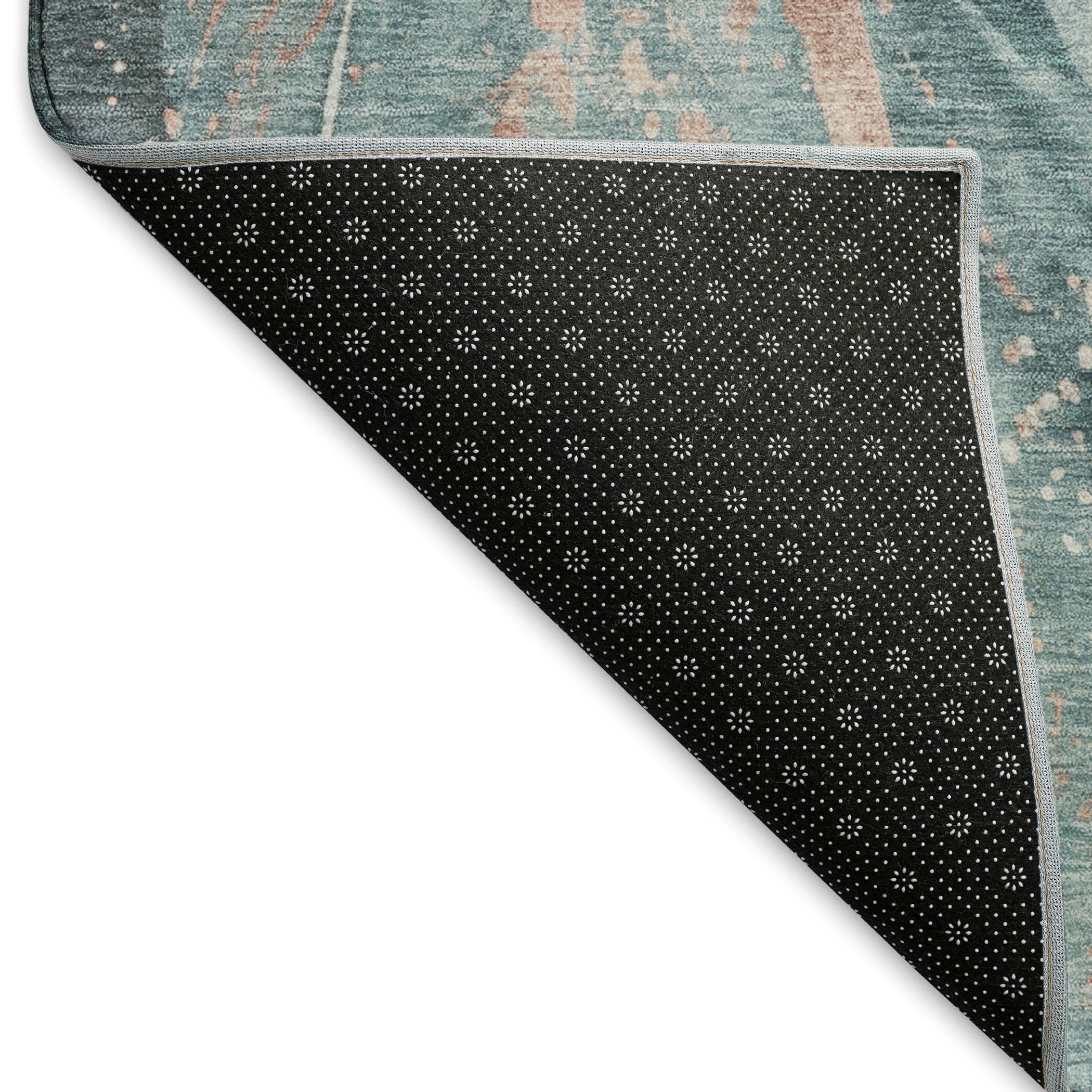 Colombo Machine Washable Transitional Teal Rug 1'8" x 2'6" #shape_Rectangle