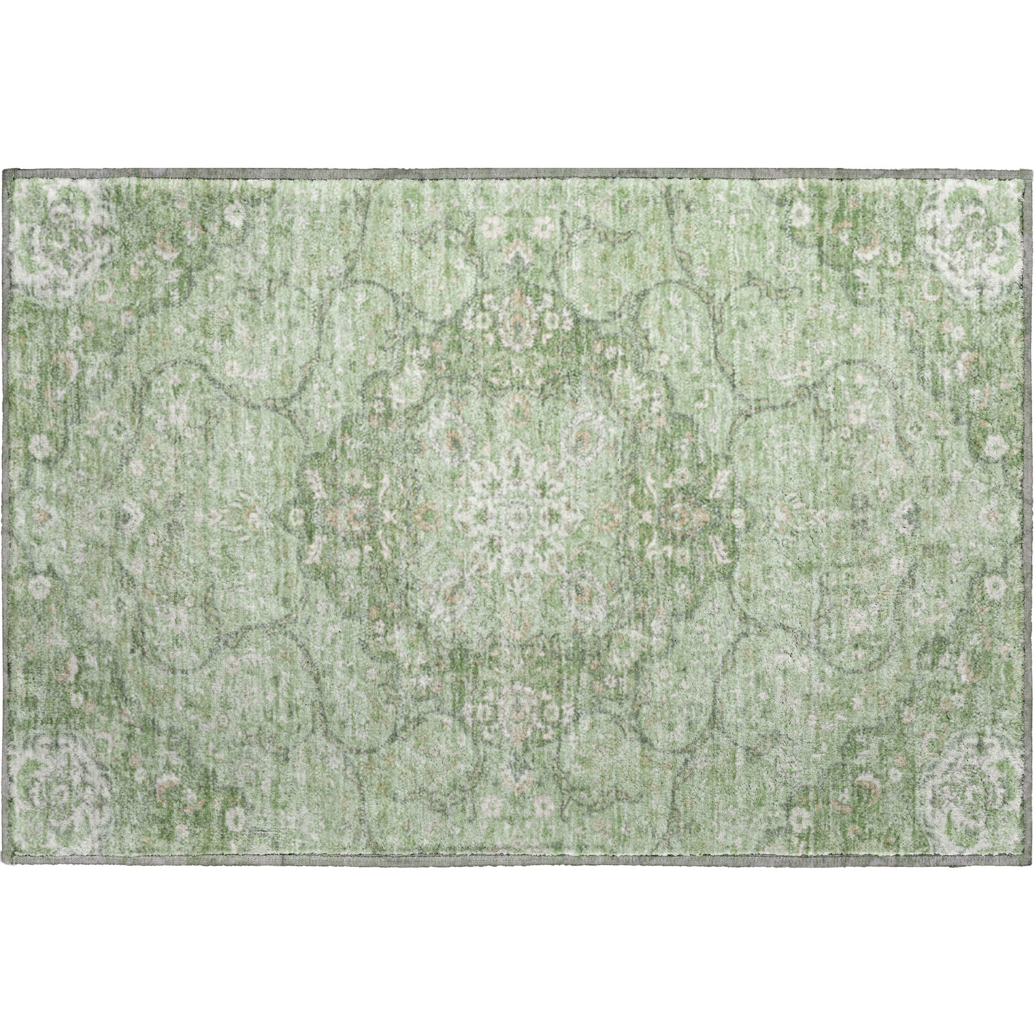 Cairo Machine Washable Traditional Aloe Green Rug 1'8" x 2'6" #shape_Rectangle