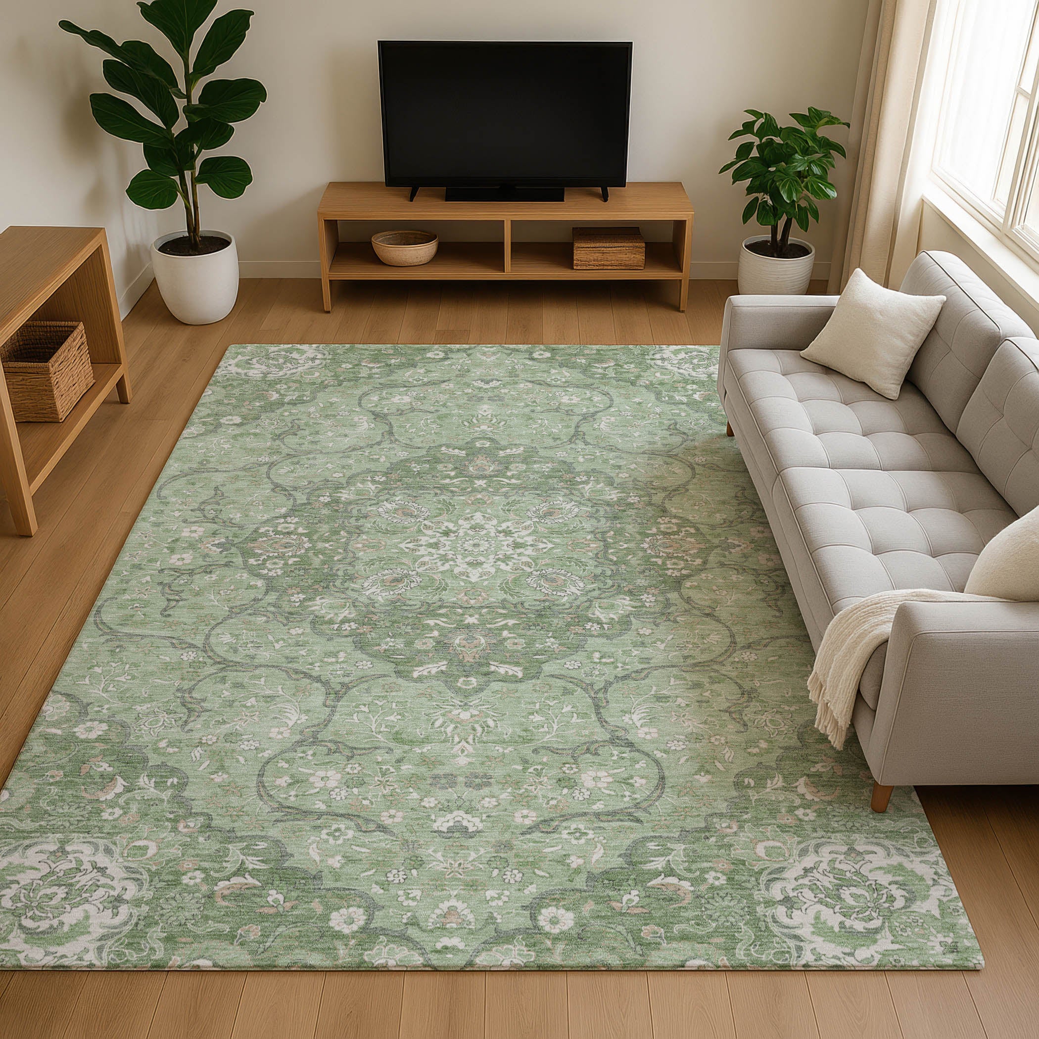 Cairo Machine Washable Traditional Aloe Green Rug 2'6" x 3'10" #shape_Rectangle